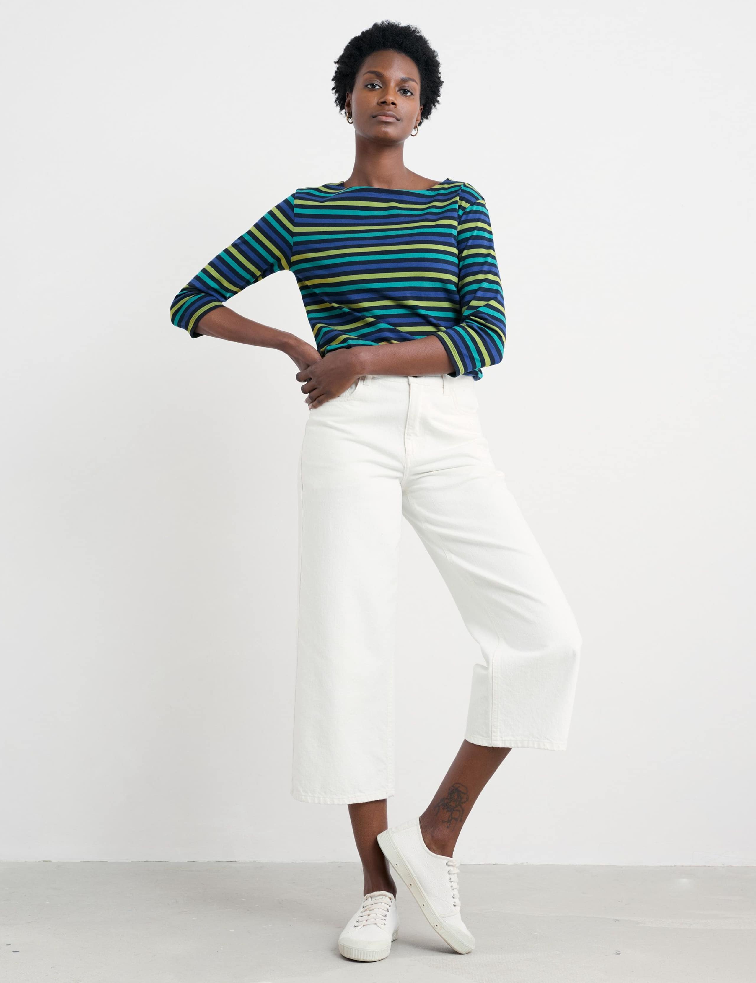 Cotton Striped Scoop Neck Sailor Top