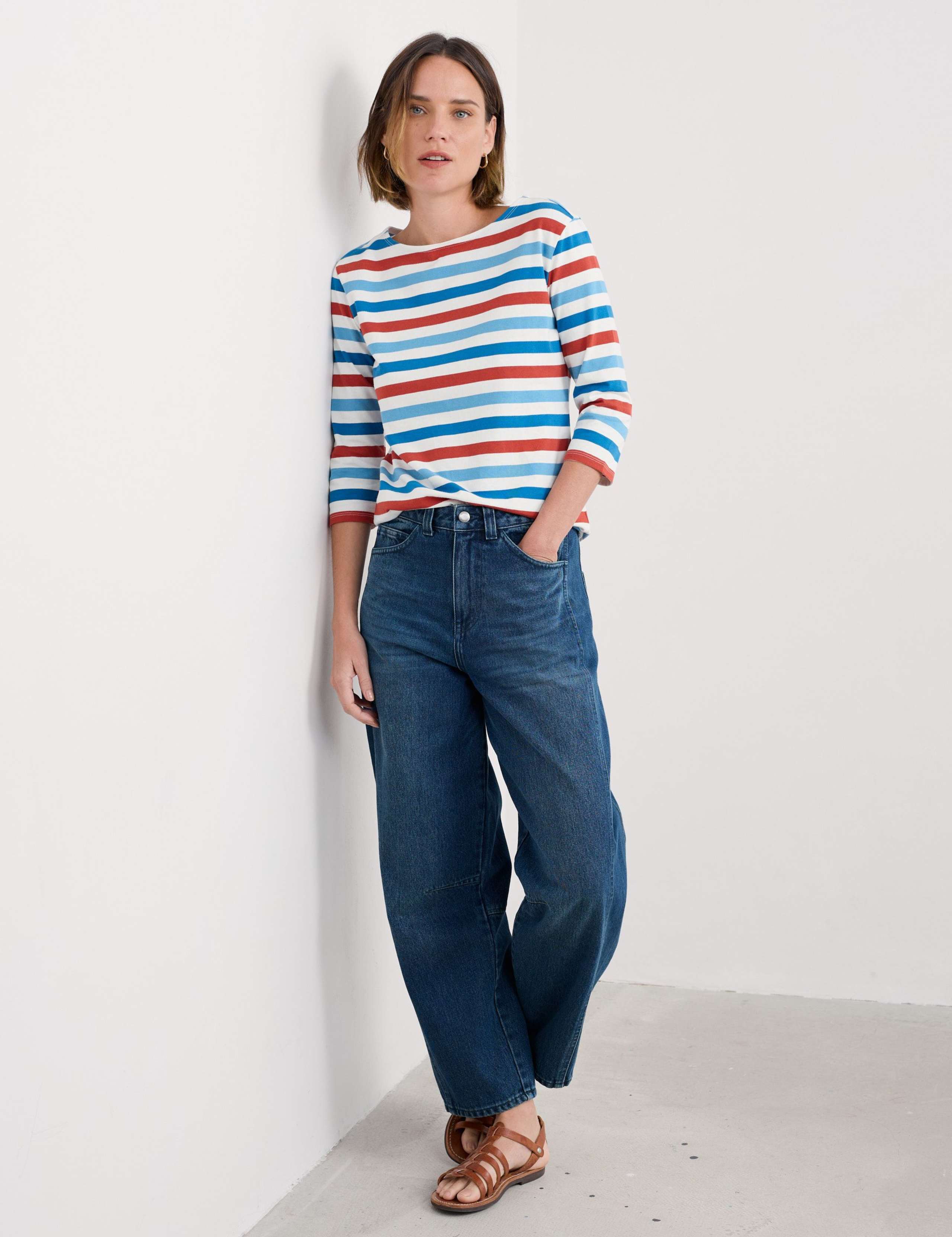 Pure Cotton Striped Crew Neck Top