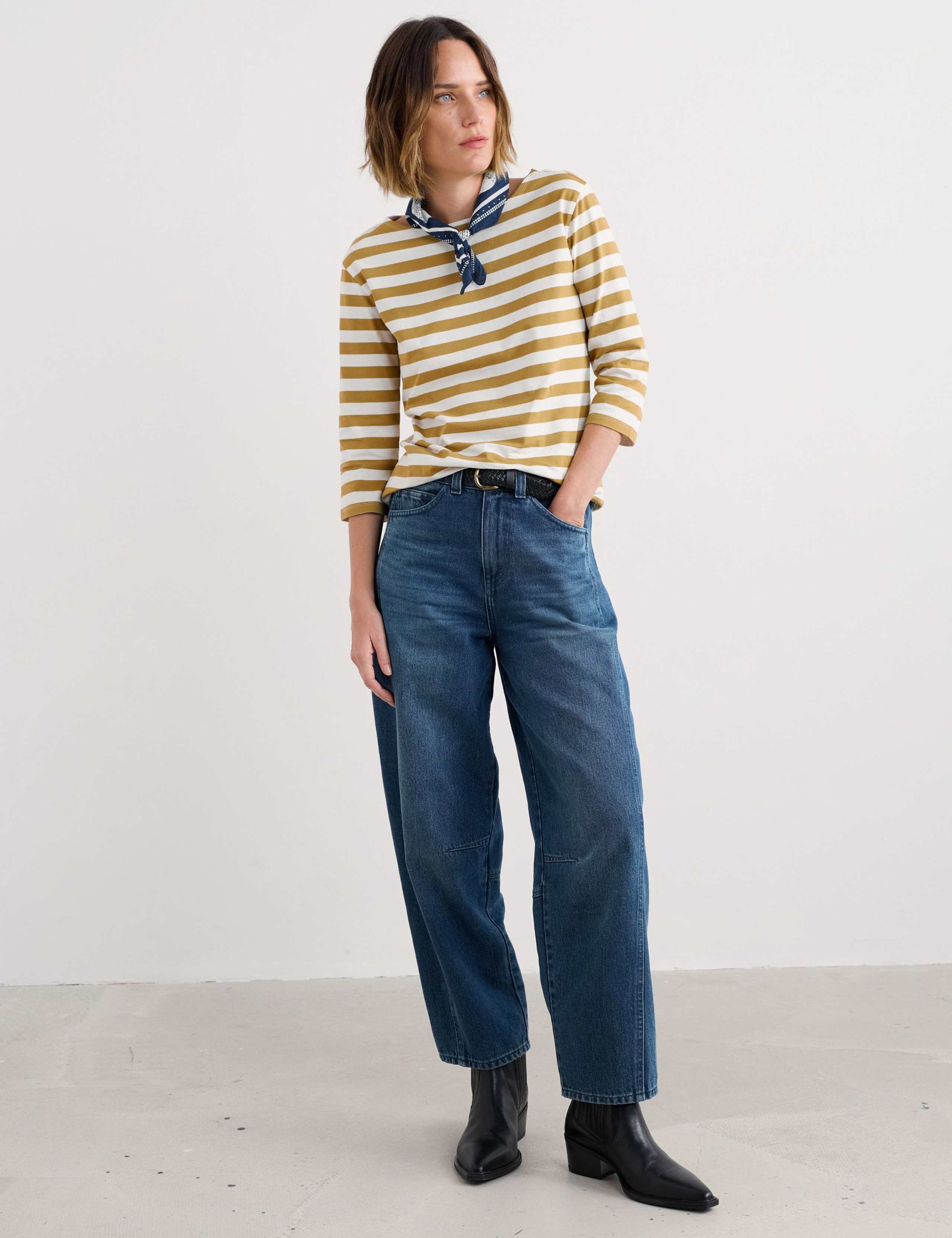 Cotton Striped Scoop Neck Sailor Top
