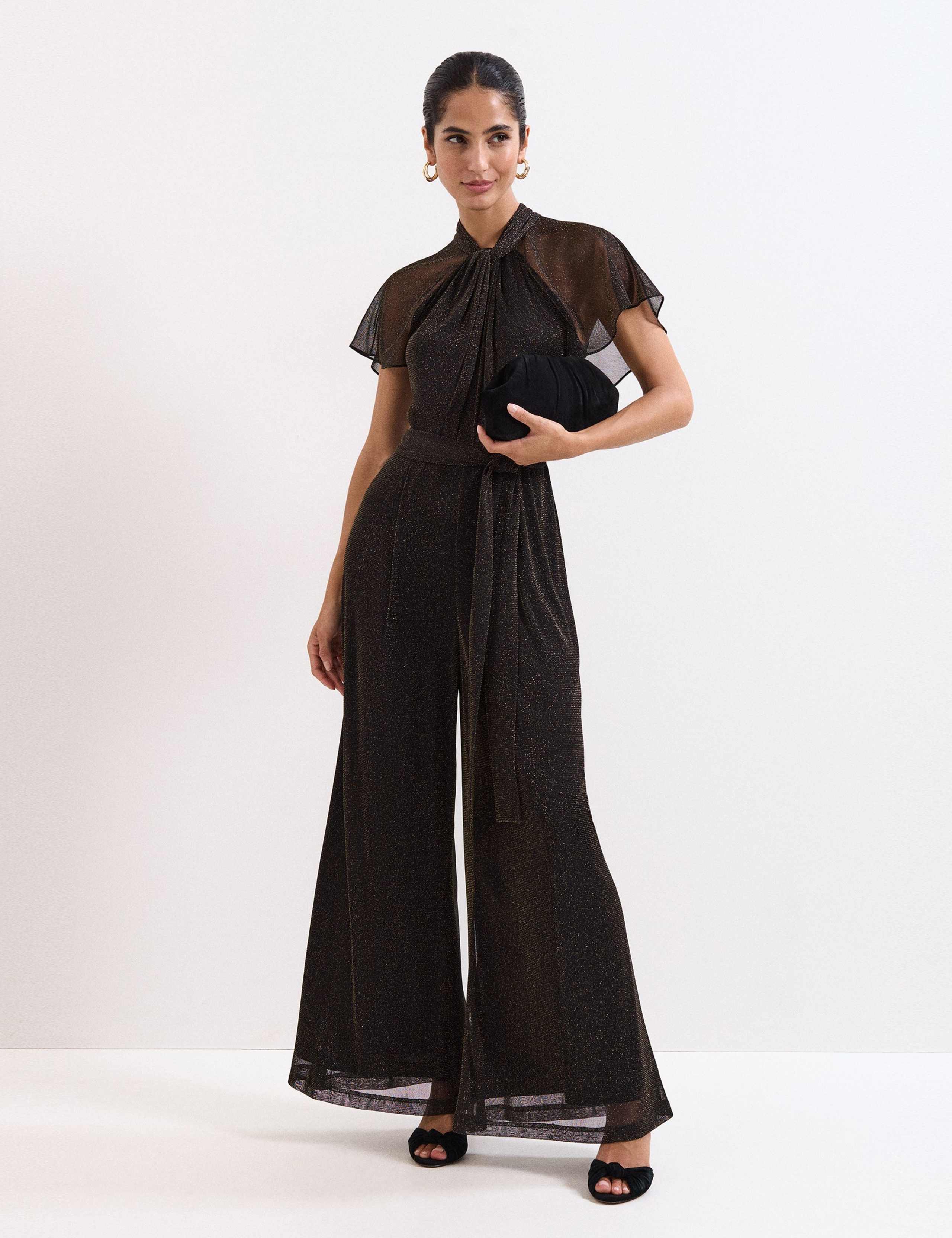 Sparkly Belted Wide Leg Jumpsuit