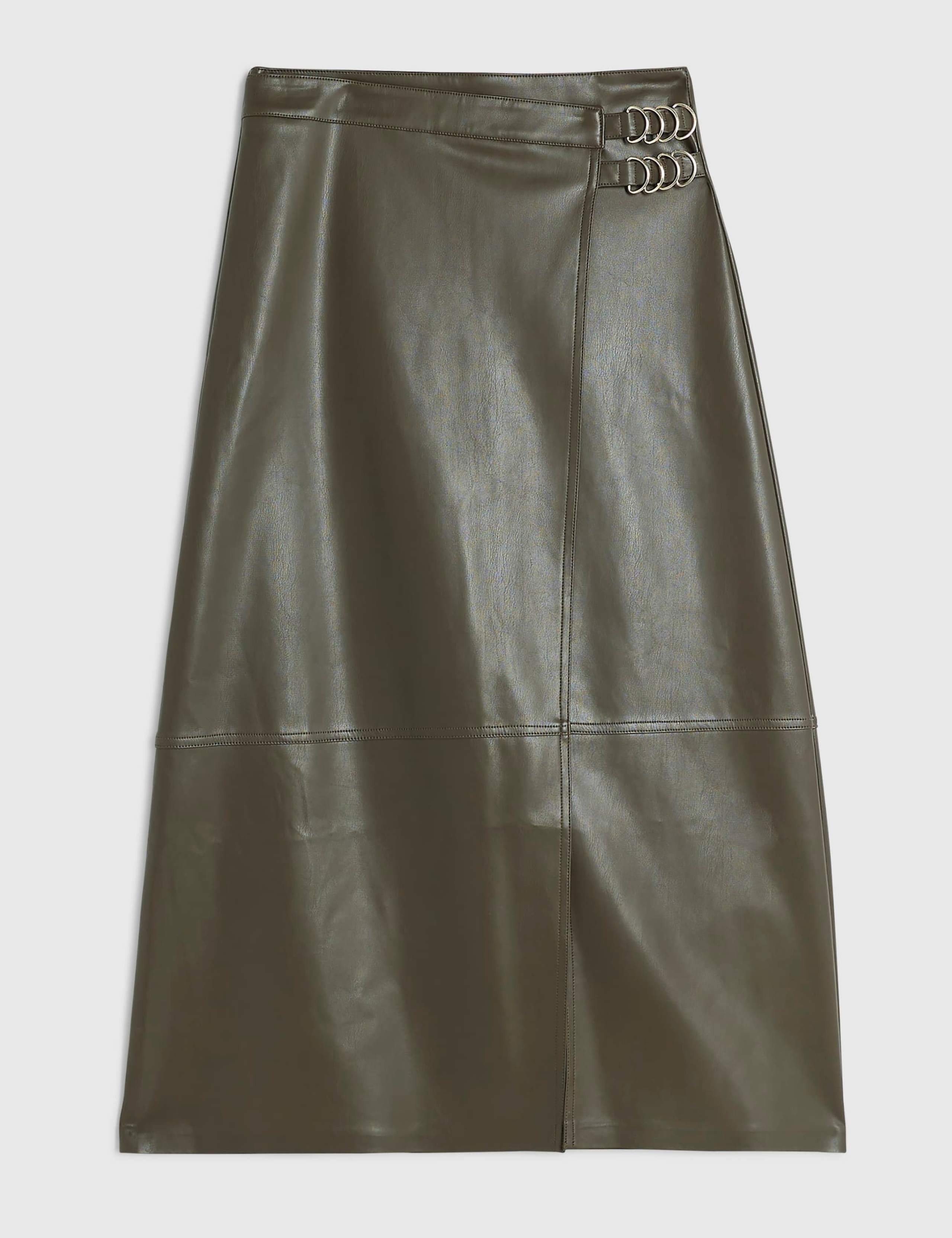 Leather Look Midi Wrap Skirt