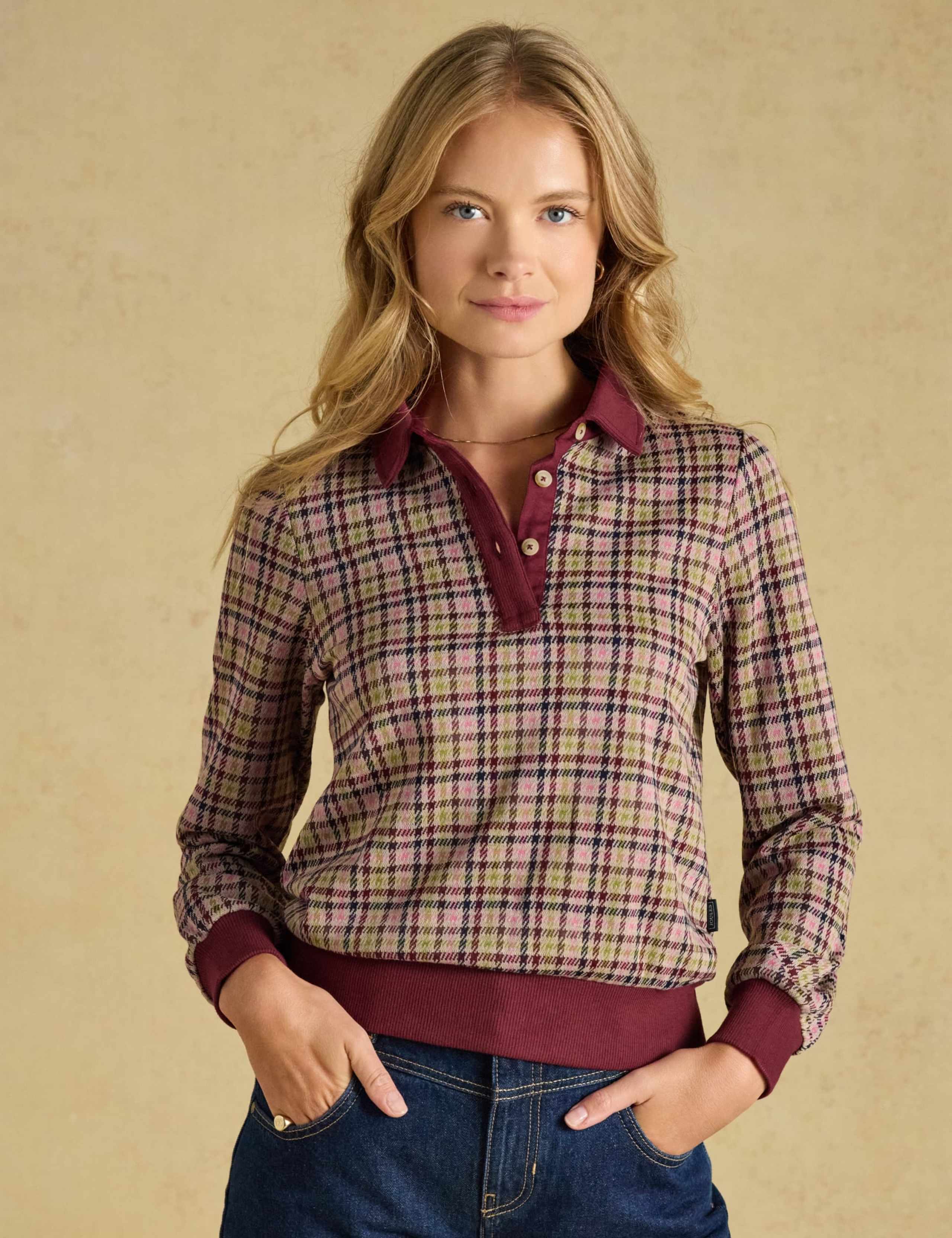 Jersey Checked Collared Top