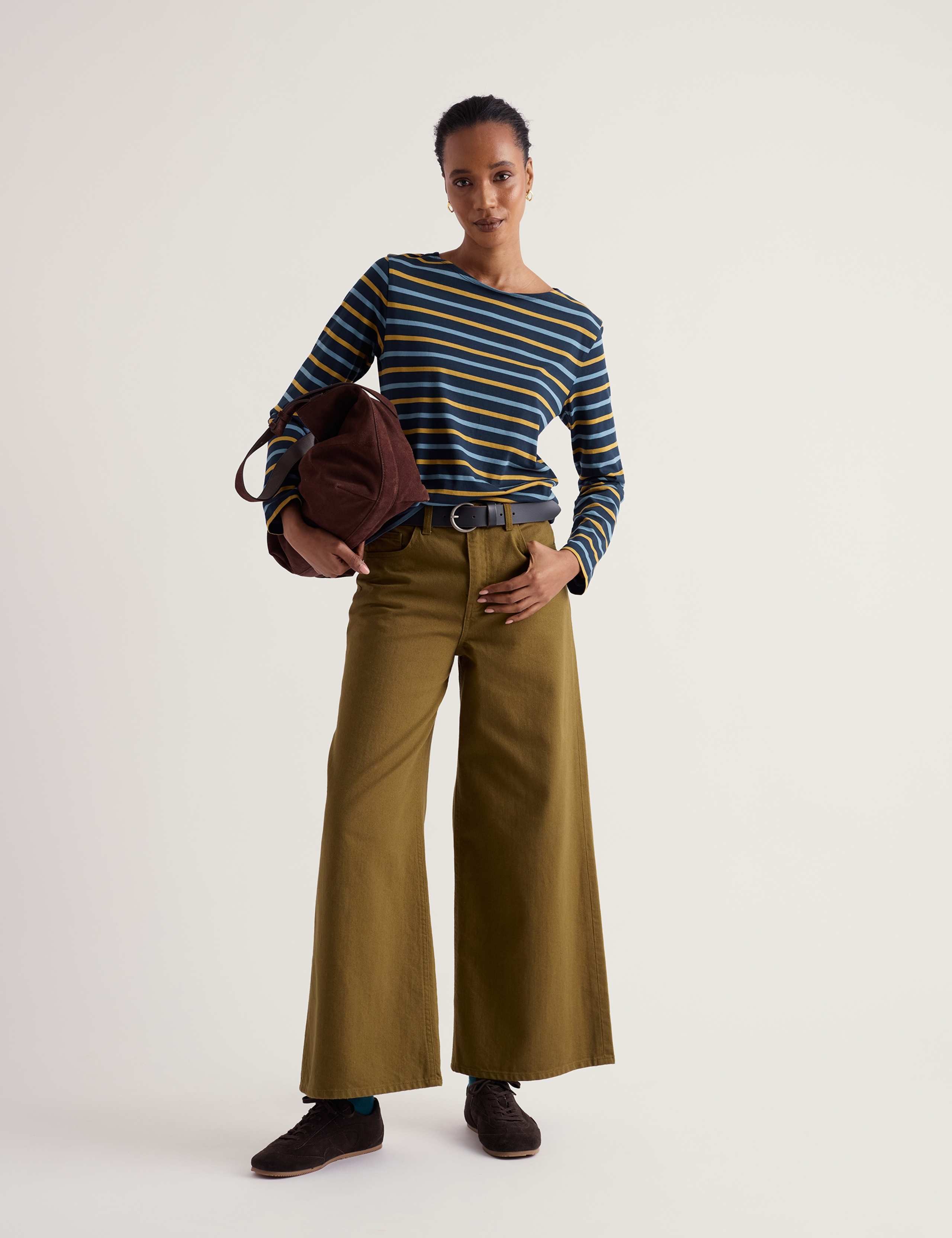 Pure Cotton Striped Crew Neck Top