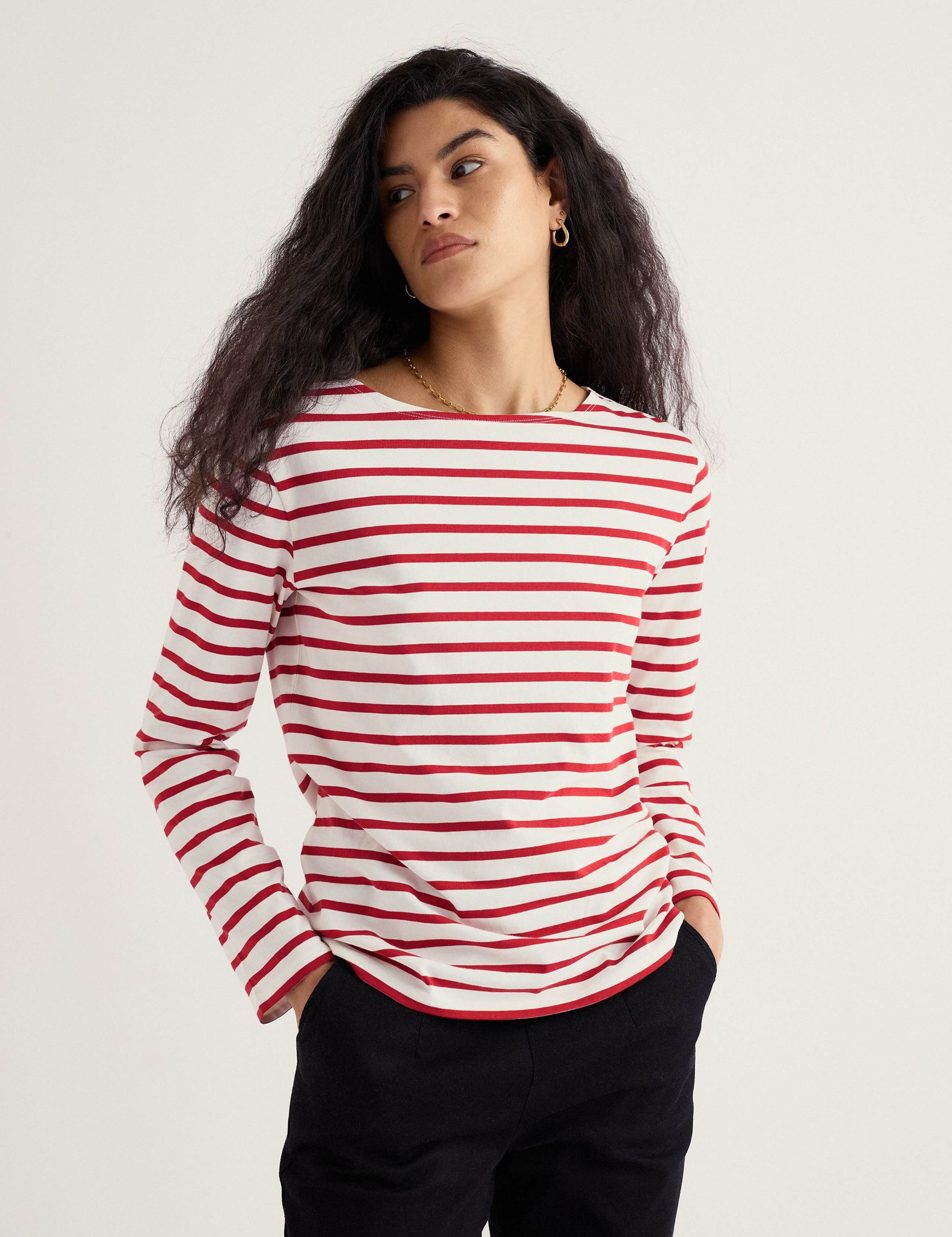 Pure Cotton Striped Crew Neck Top