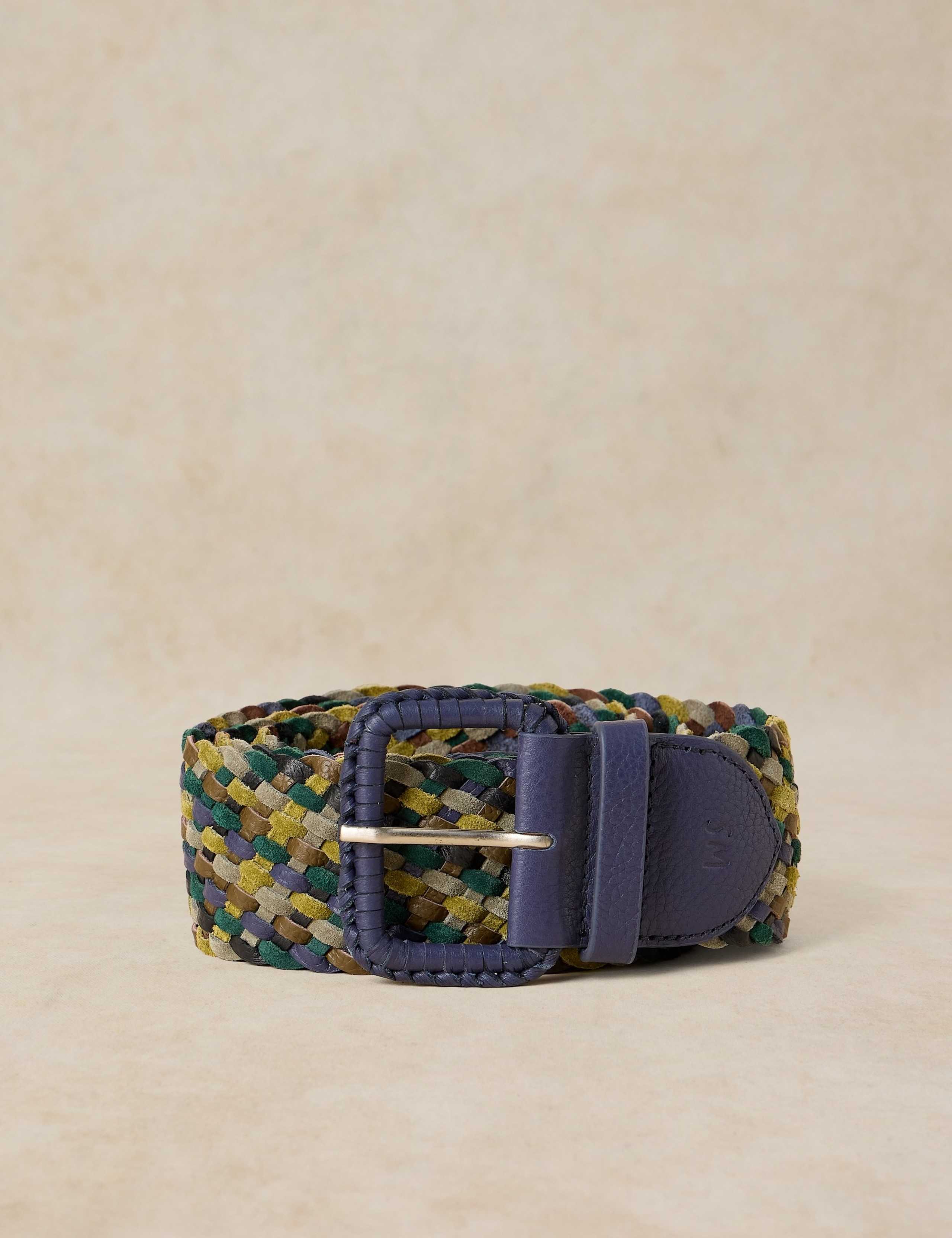 Leather and Suede Tonal Wide Weave Belt