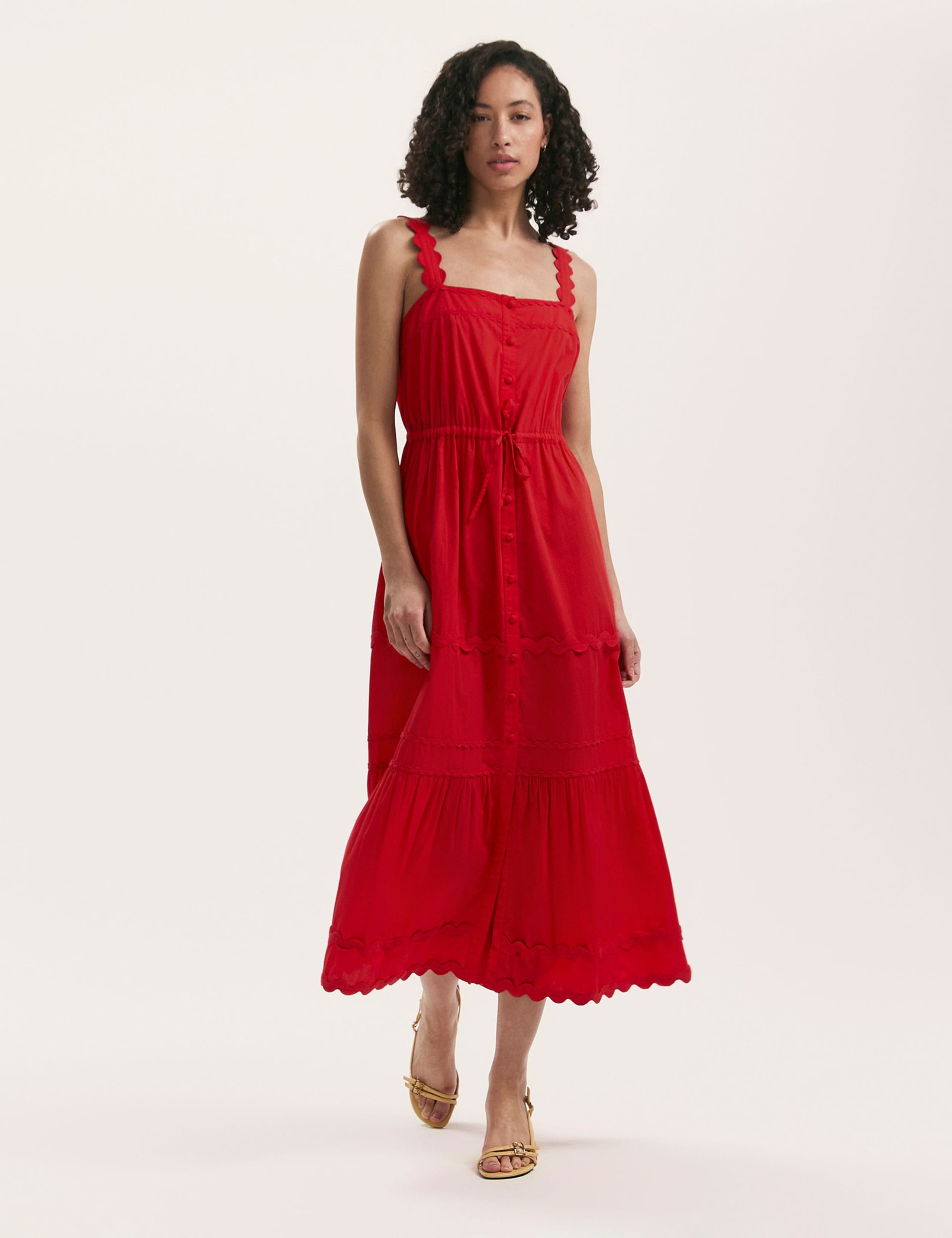 Pure Cotton Square Neck Midi Tiered Dress