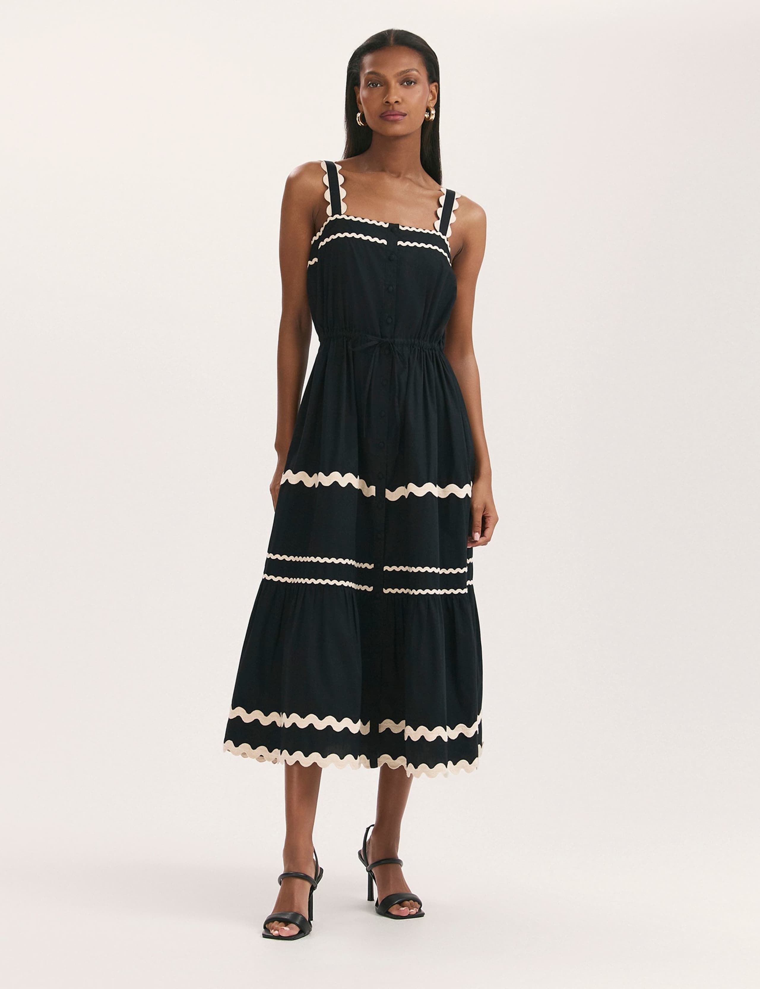 Pure Cotton Square Neck Midi Tiered Dress