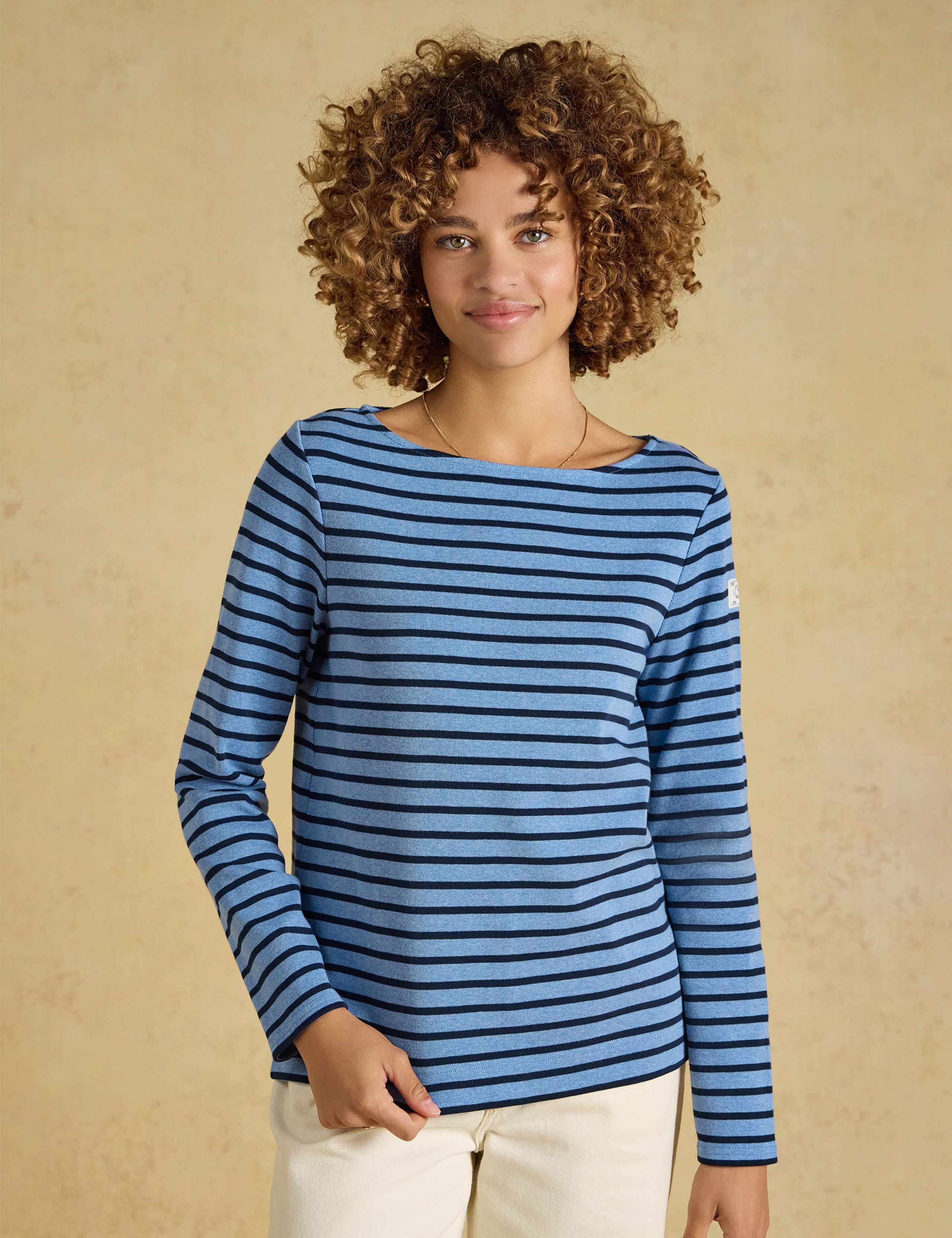 Pure Cotton Striped Boat Neck Relaxed Top