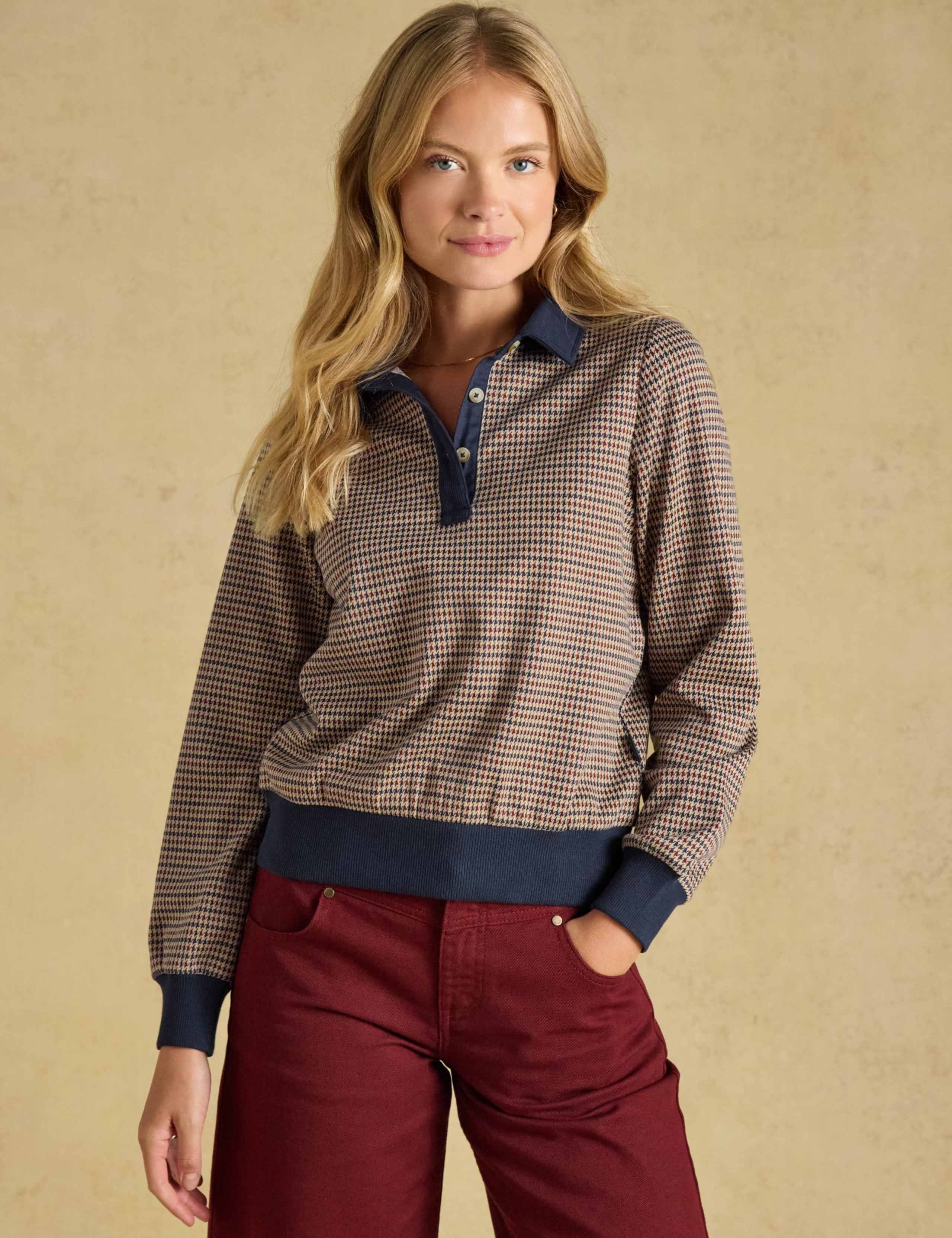 Jersey Houndstooth Collared Top