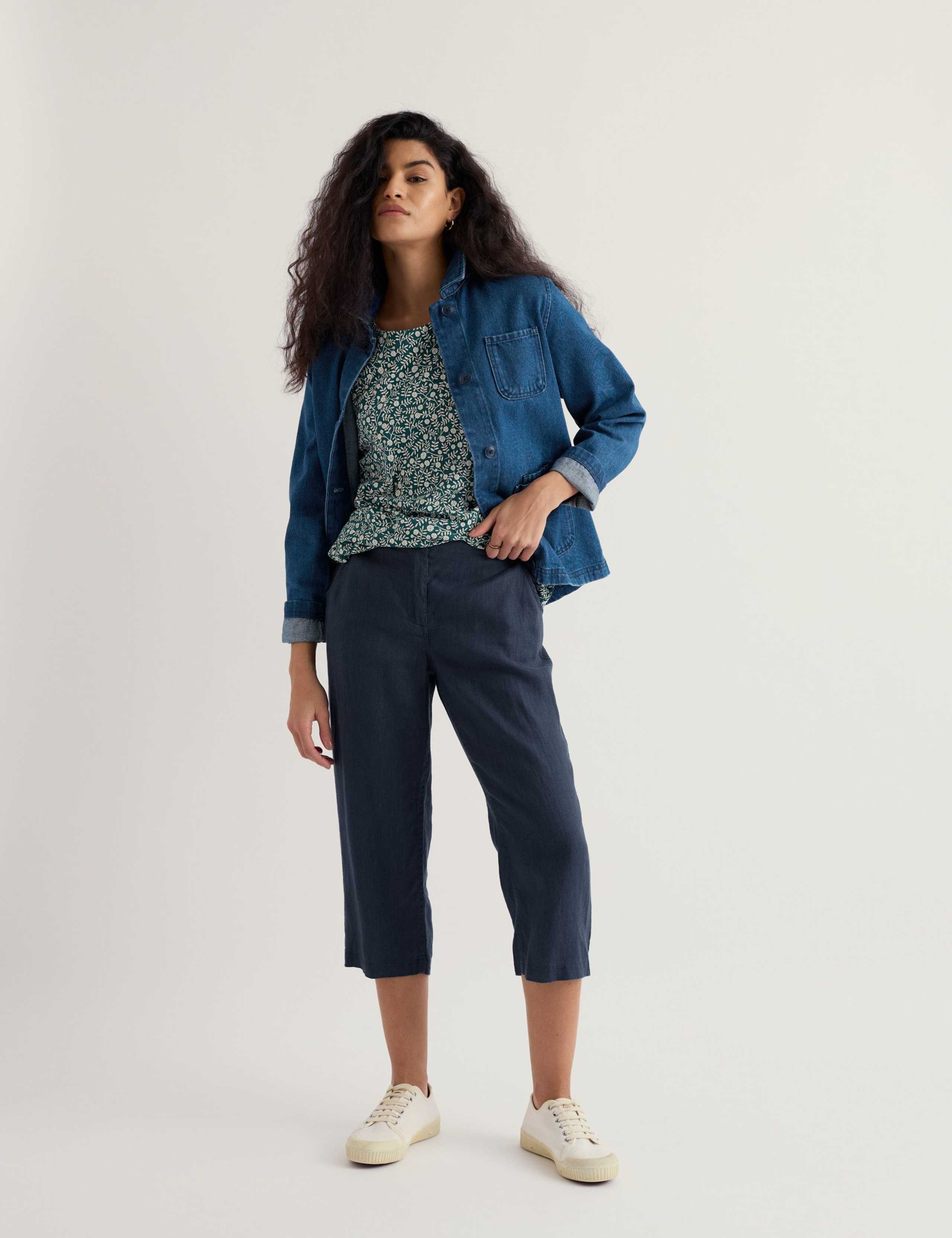 Pure Linen Straight Leg Cropped Trousers