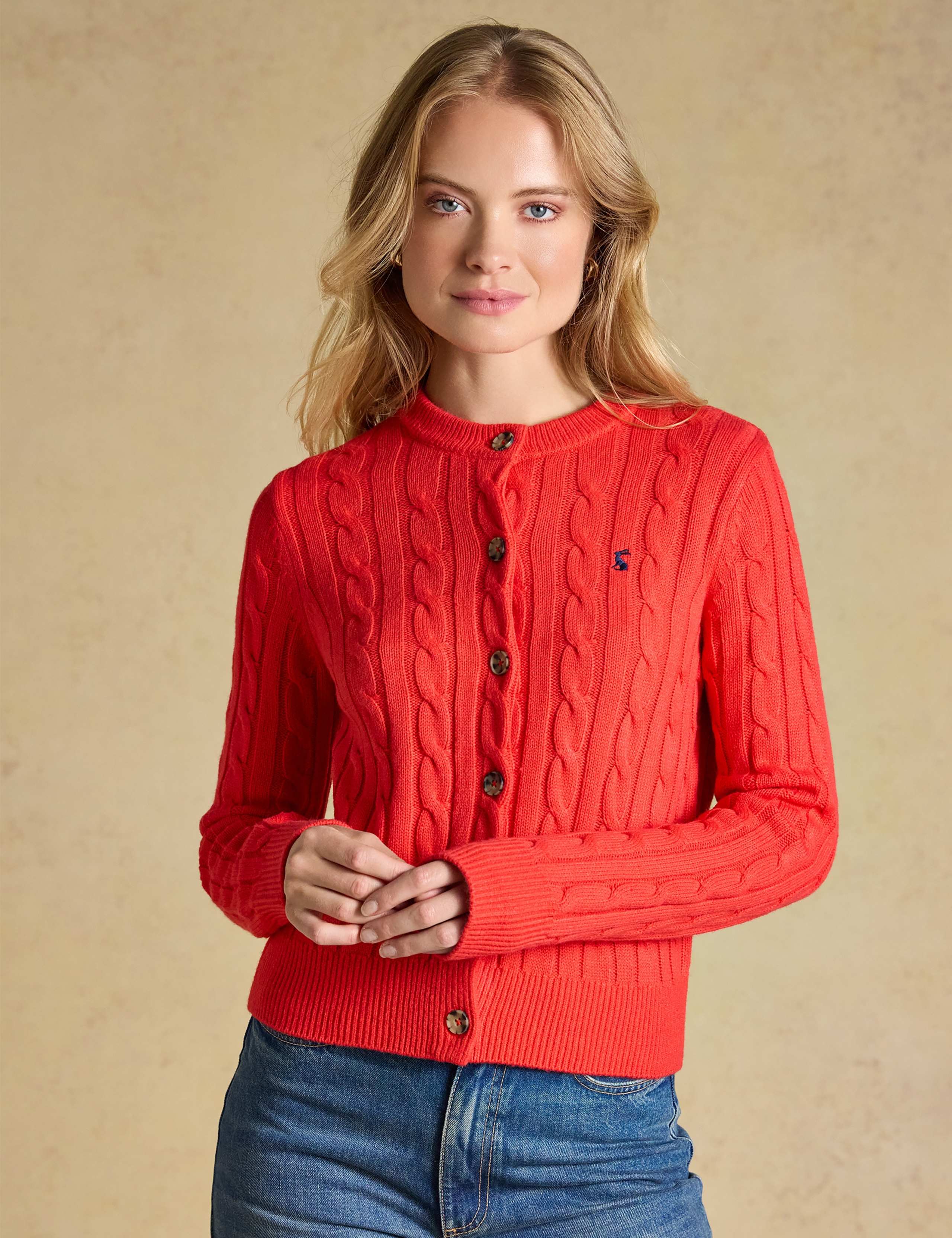 Cable Knit Button Up Cardigan with Wool