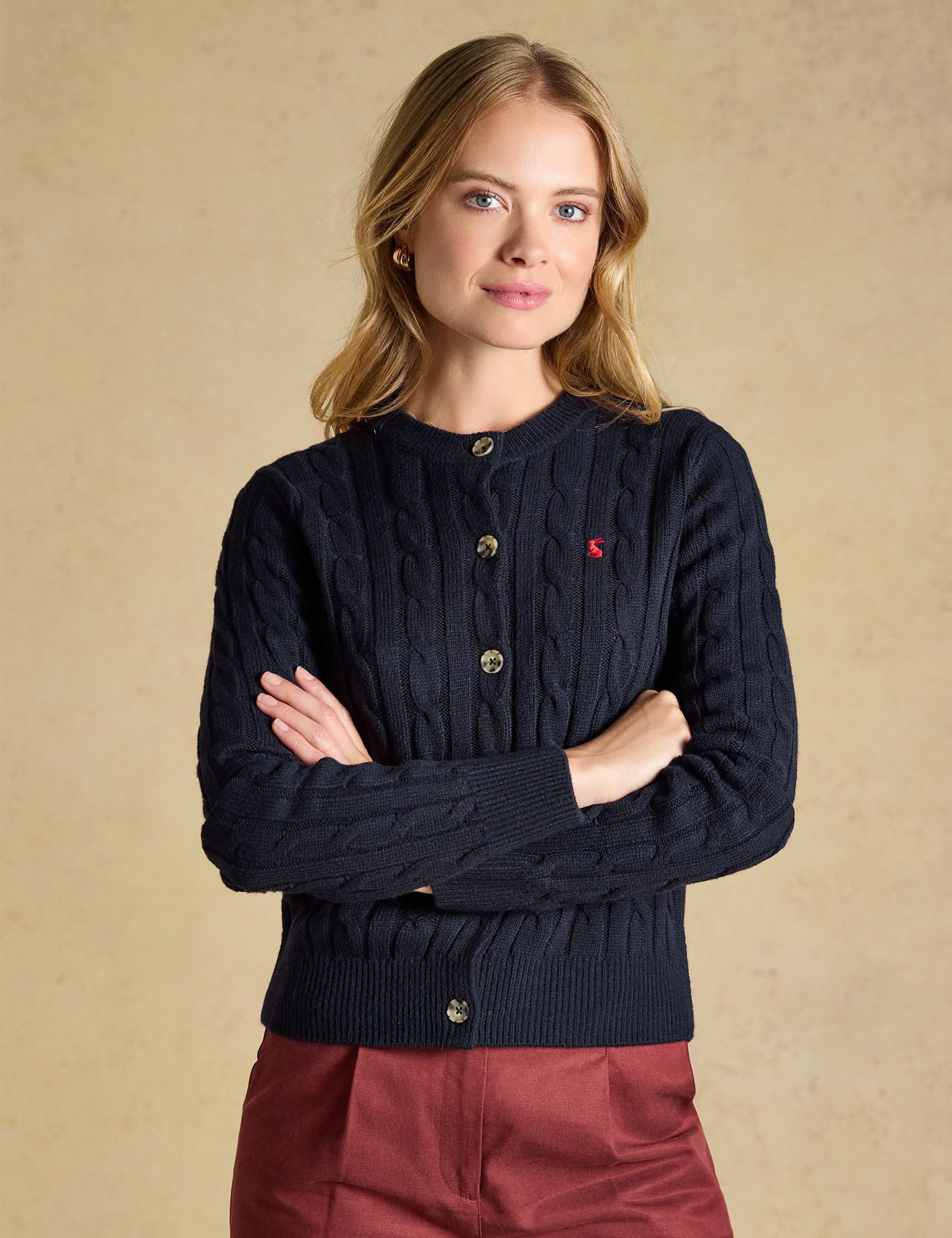 Cable Knit Button Up Cardigan with Wool