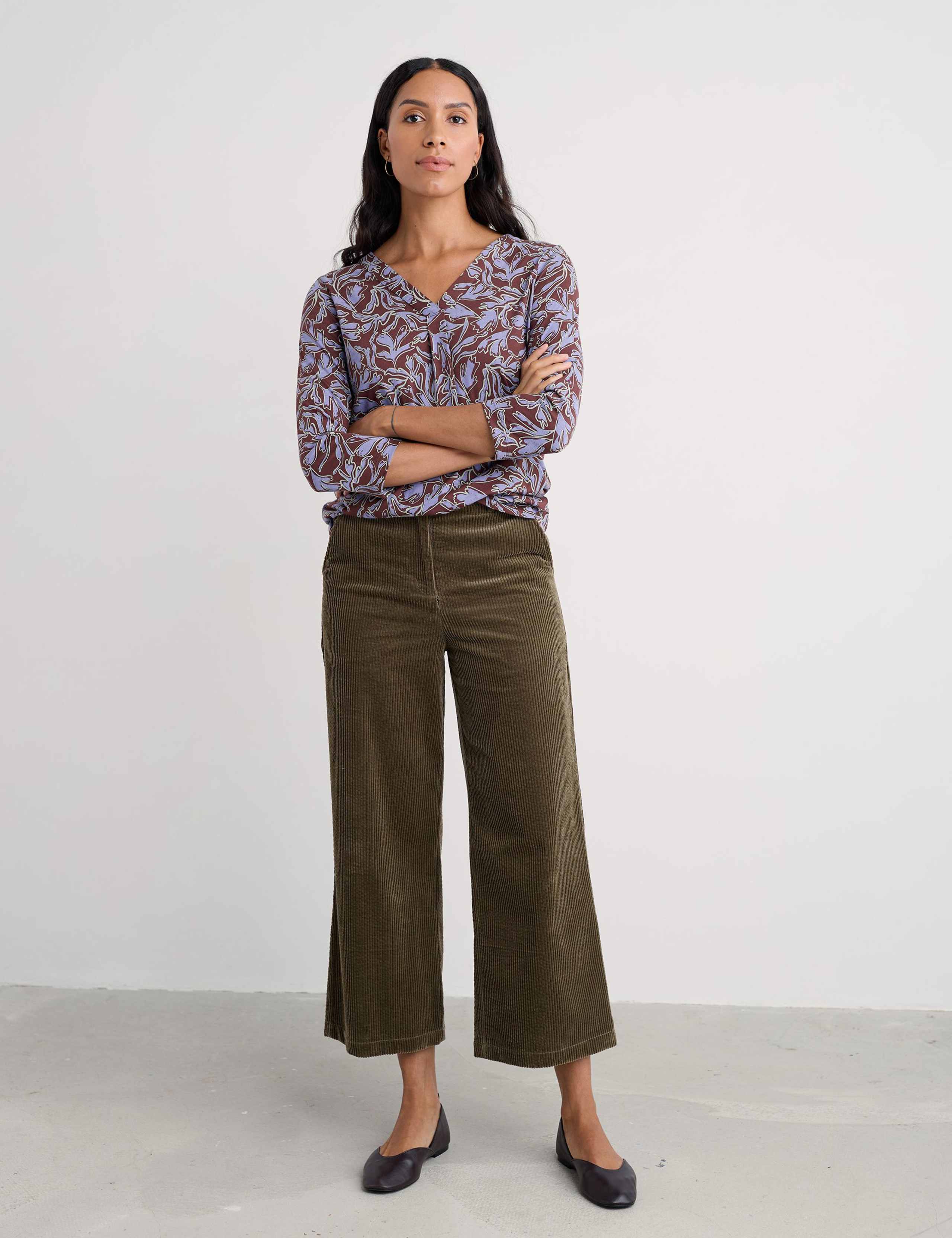 Cotton Modal Blend Floral V-Neck Top