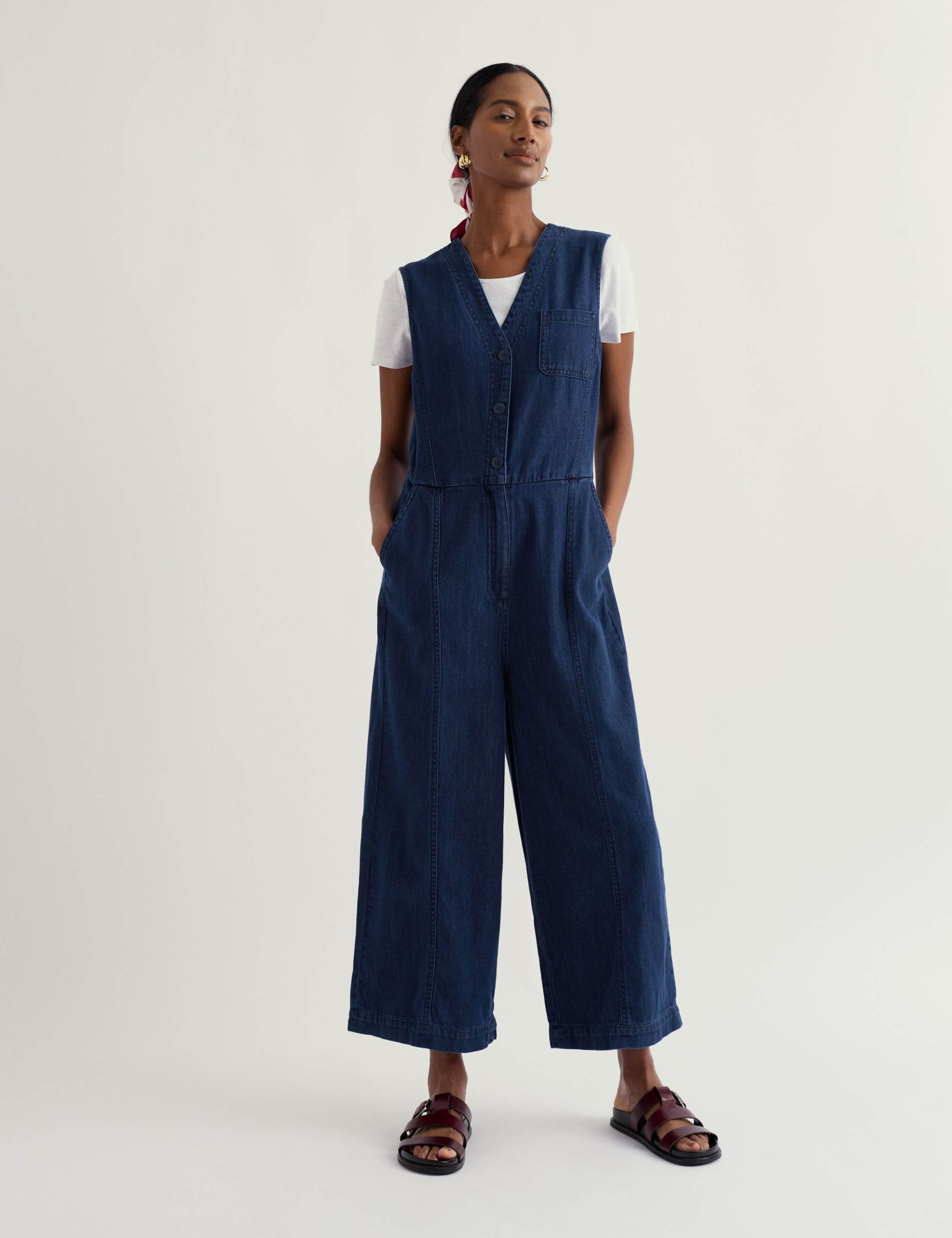 Pure Cotton V-Neck Cropped Wide Leg Jumpsuit