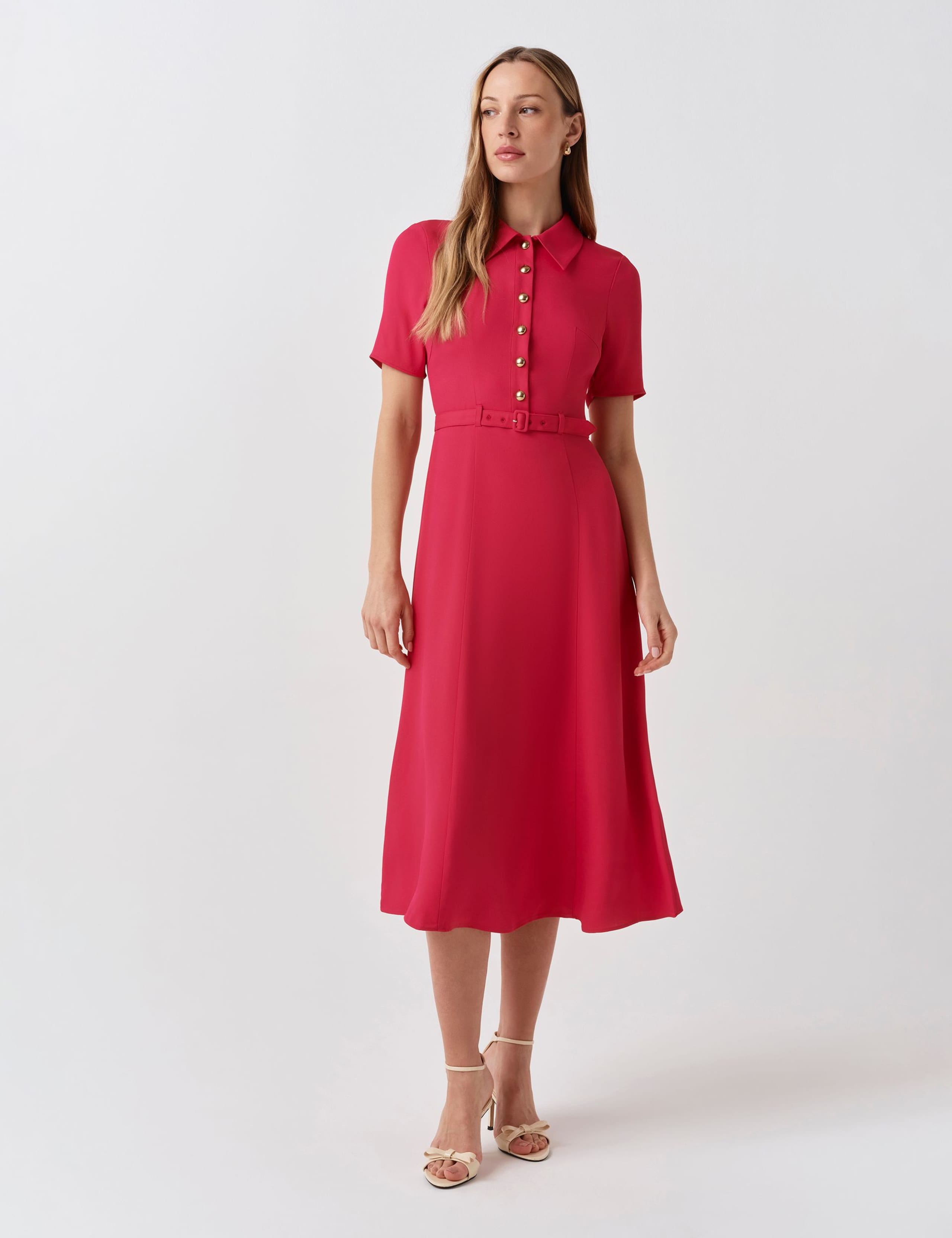 Collared Belted Midi Shirt Dress