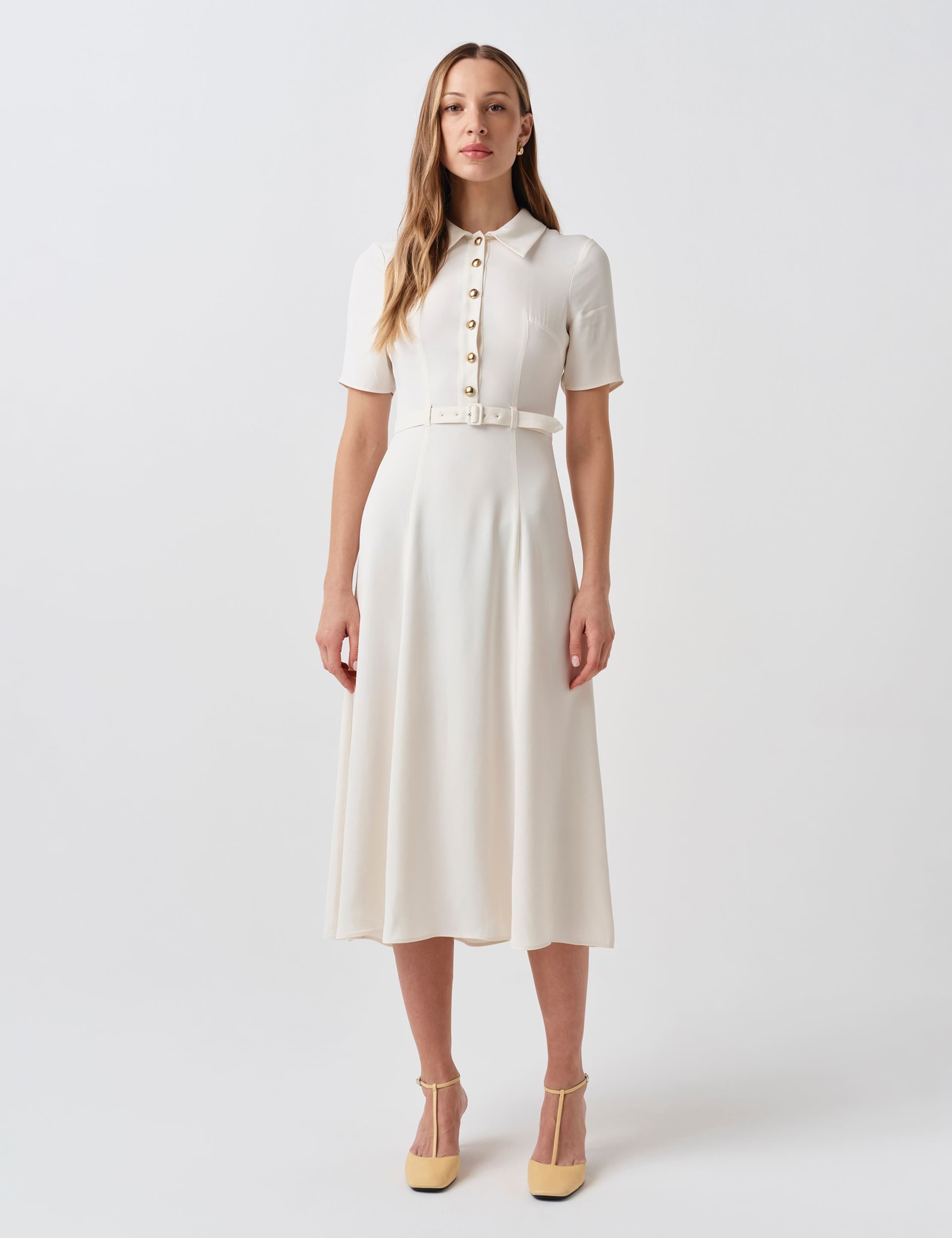 Collared Belted Midi Shirt Dress