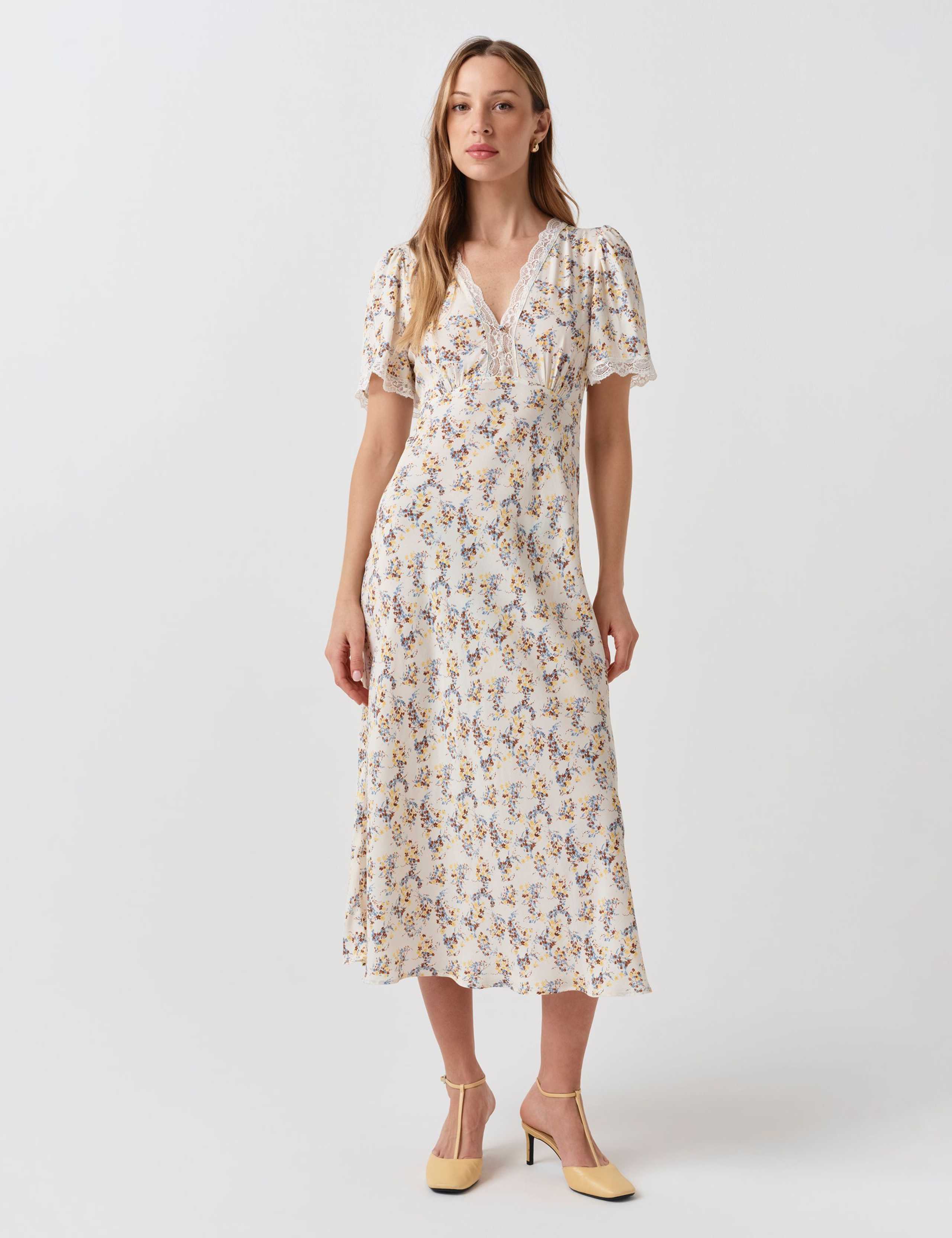 Crepe Floral Lace Midi Tea Dress