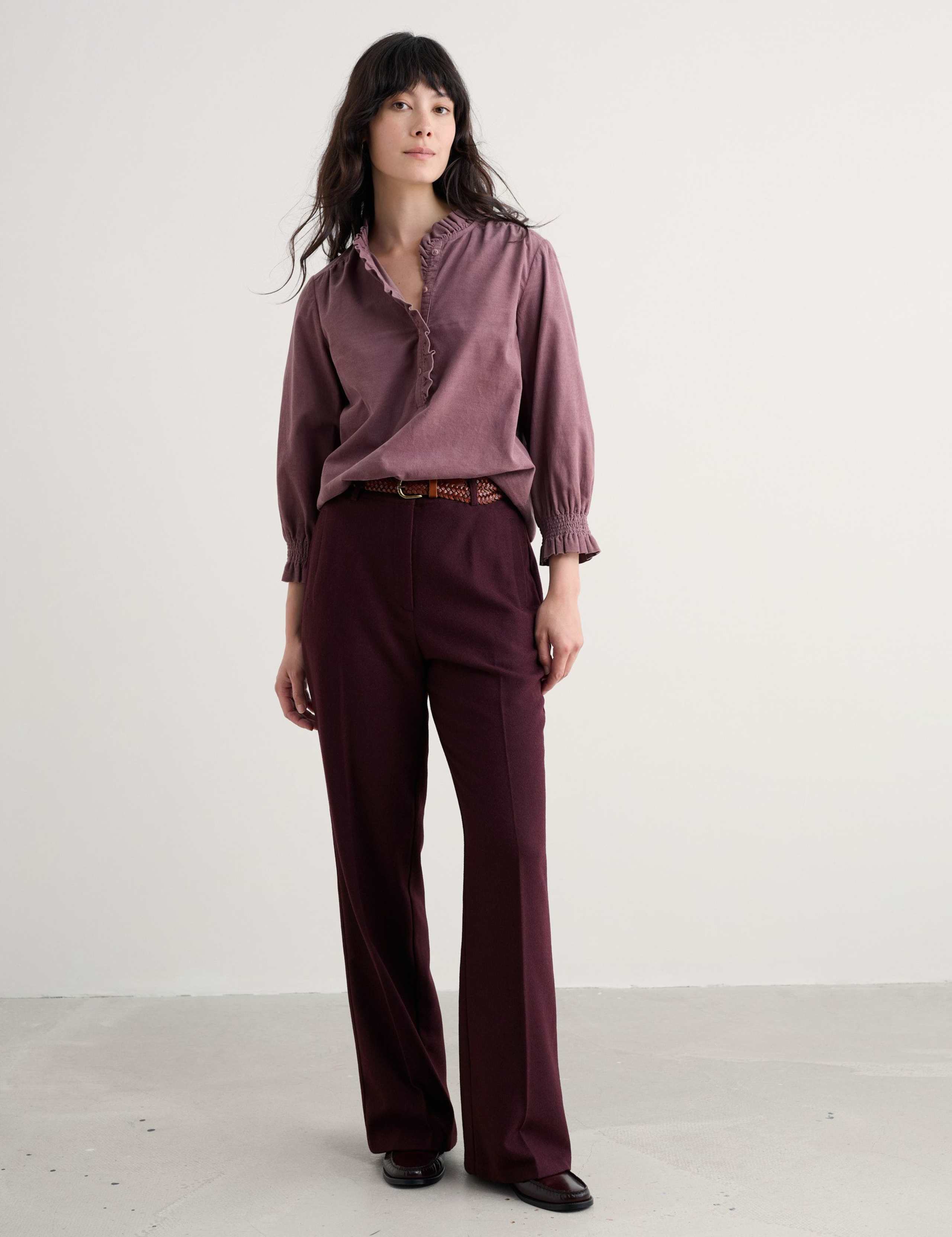 Wool Blend Straight Leg Trousers