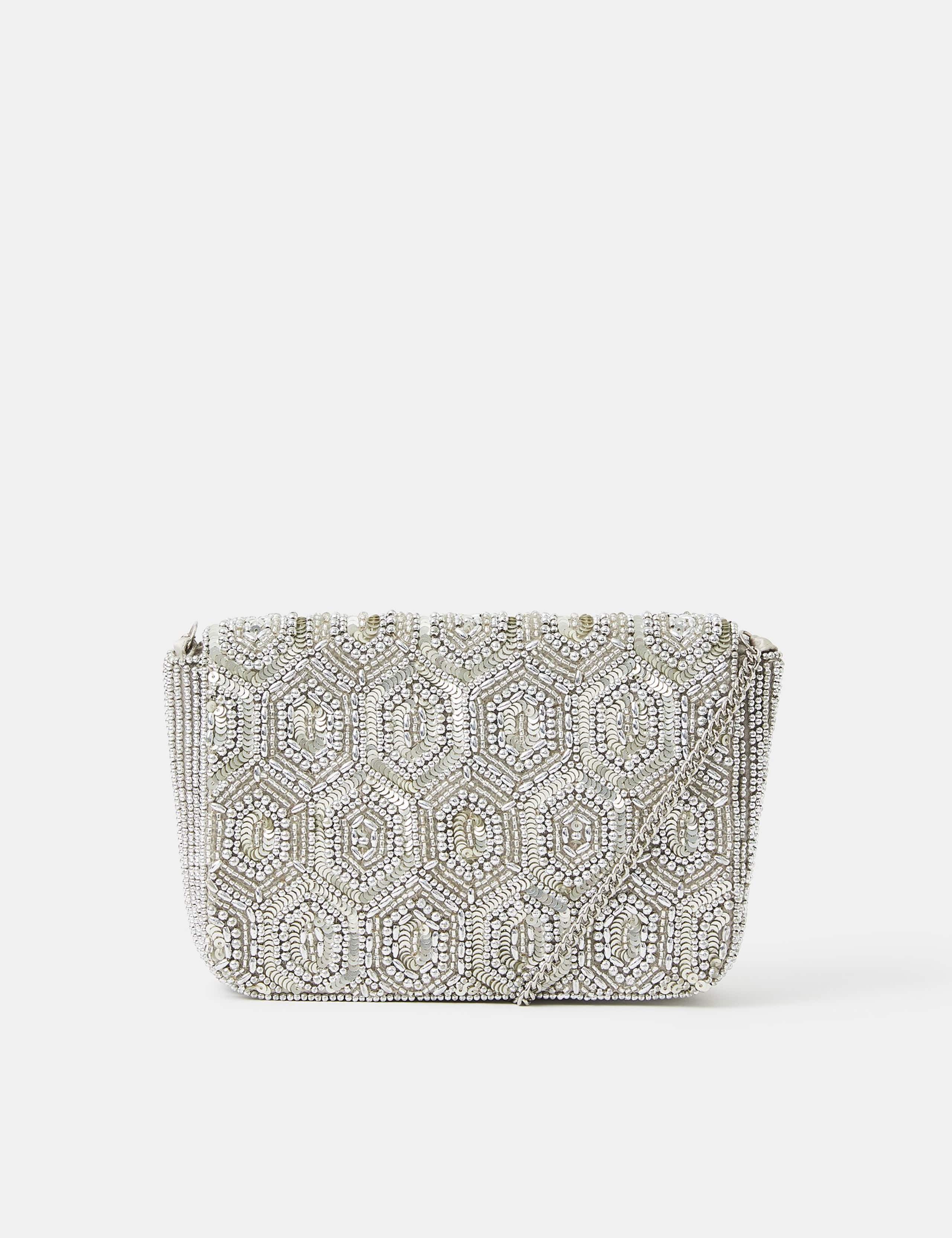 Geometric Beaded Chain Strap Clutch Bag