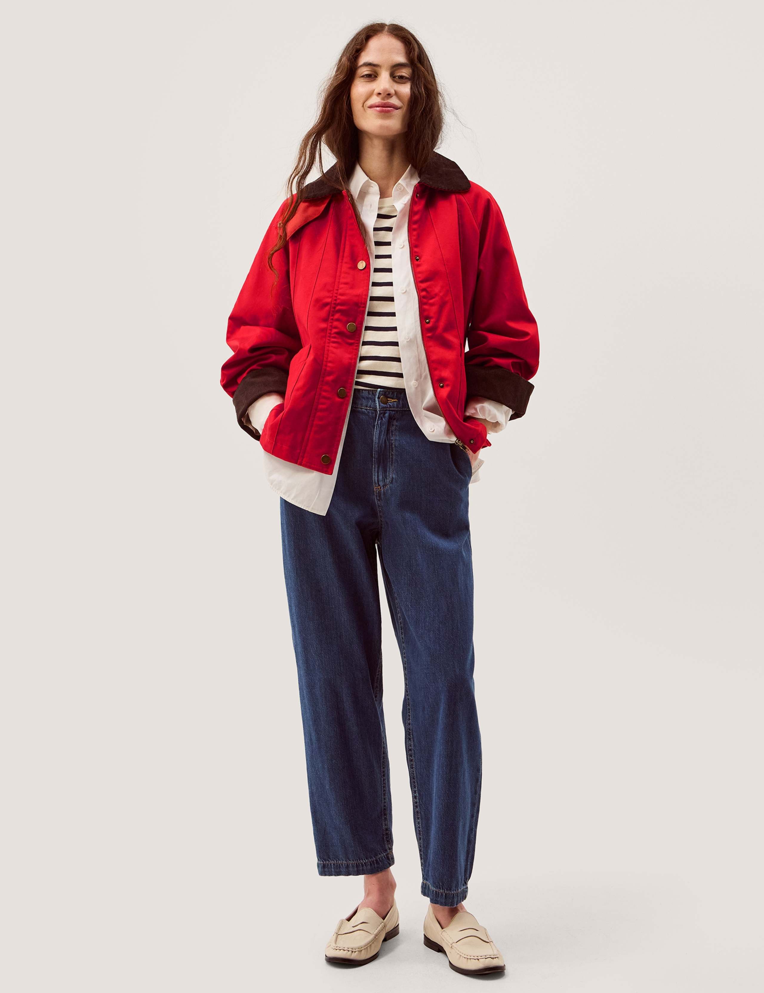 Cotton Blend Gingham Collared Barn Jacket