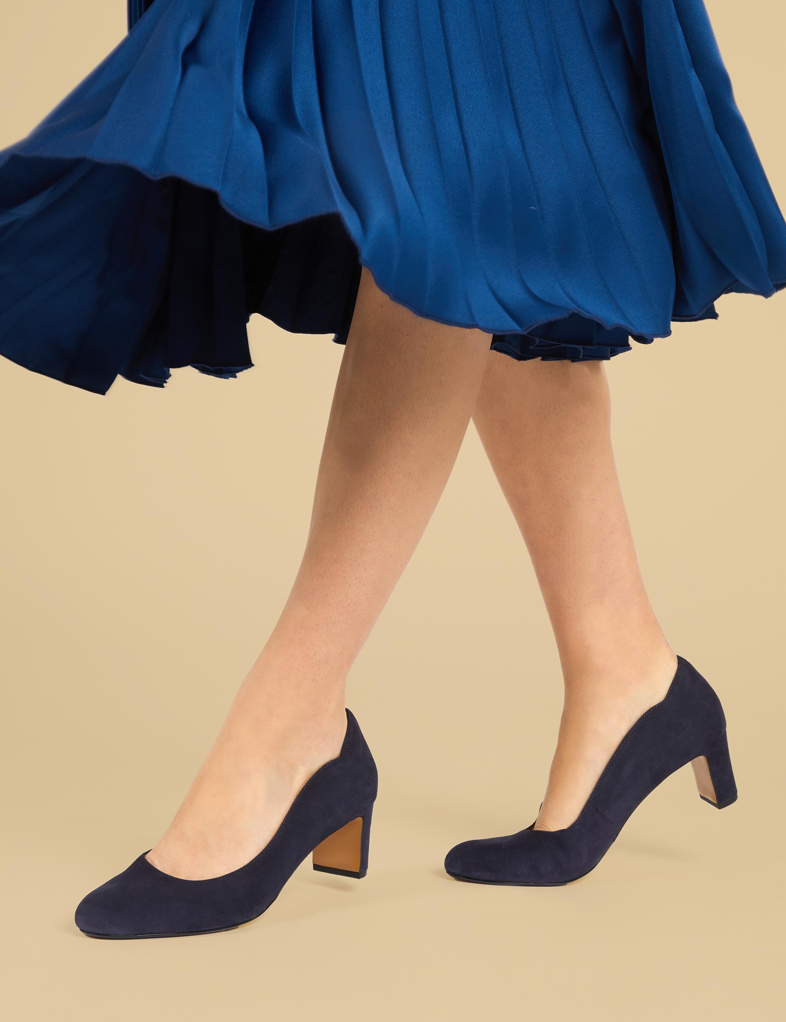 Wide Fit Suede Block Heel Court Shoes
