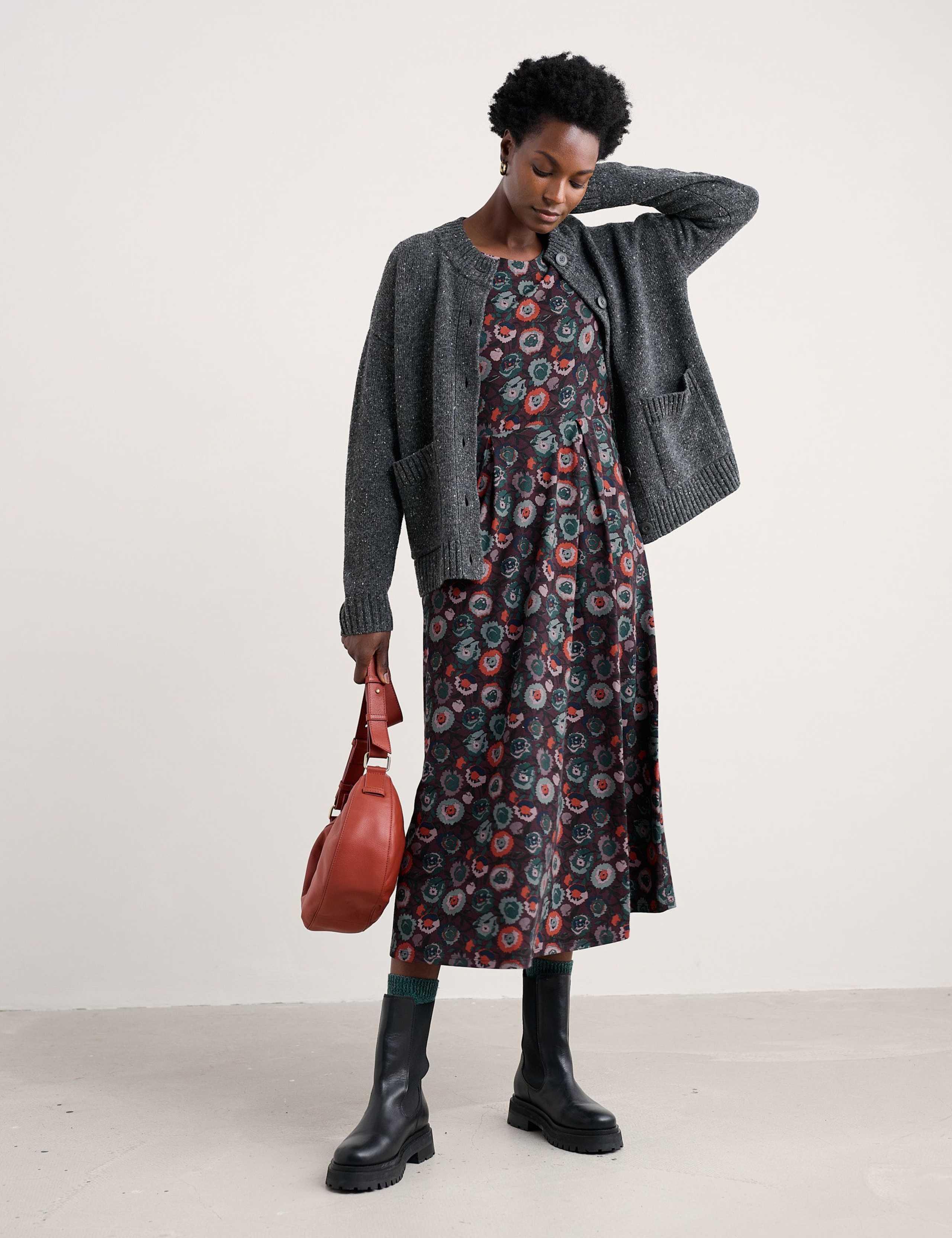 Wool Rich Textured Crew Neck Cardigan