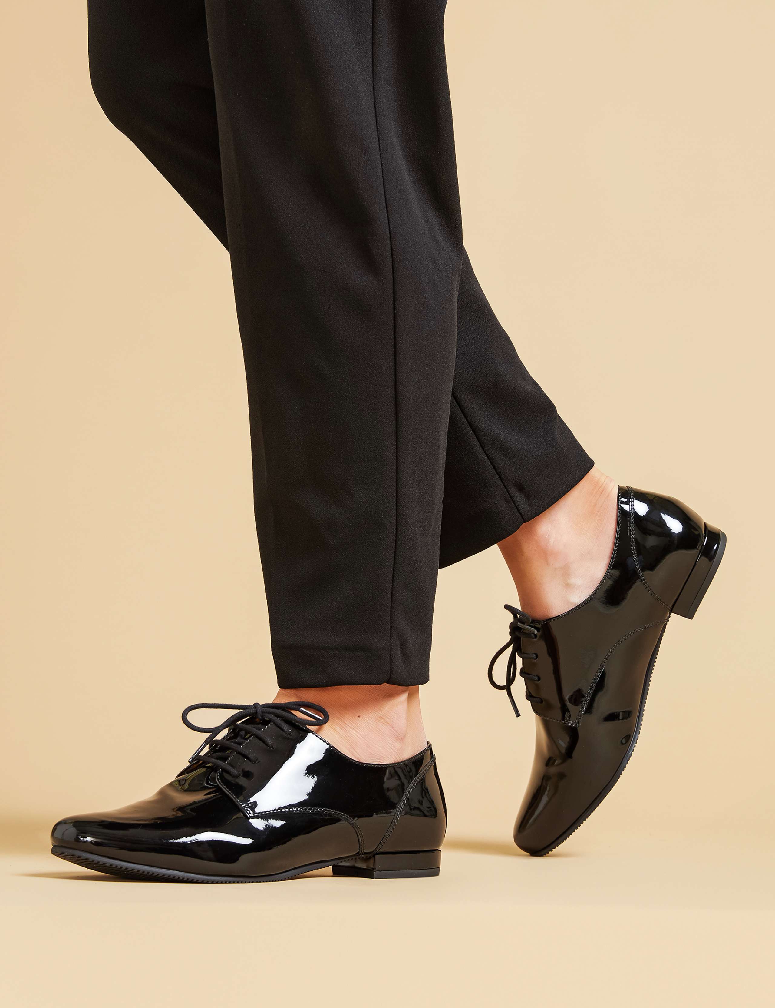Wide Fit Leather Patent Brogues