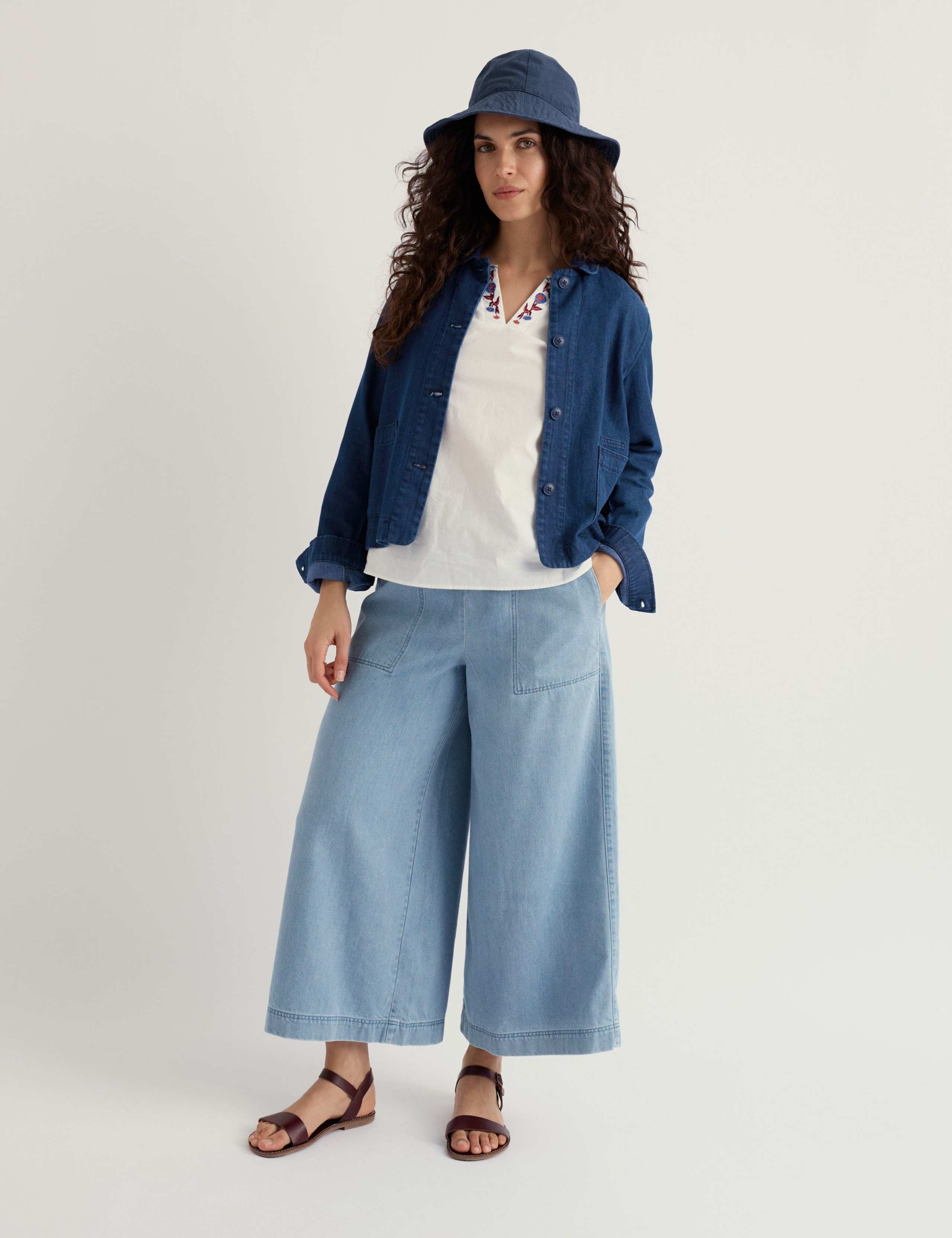 Cotton Blend Wide Leg Cropped Culottes
