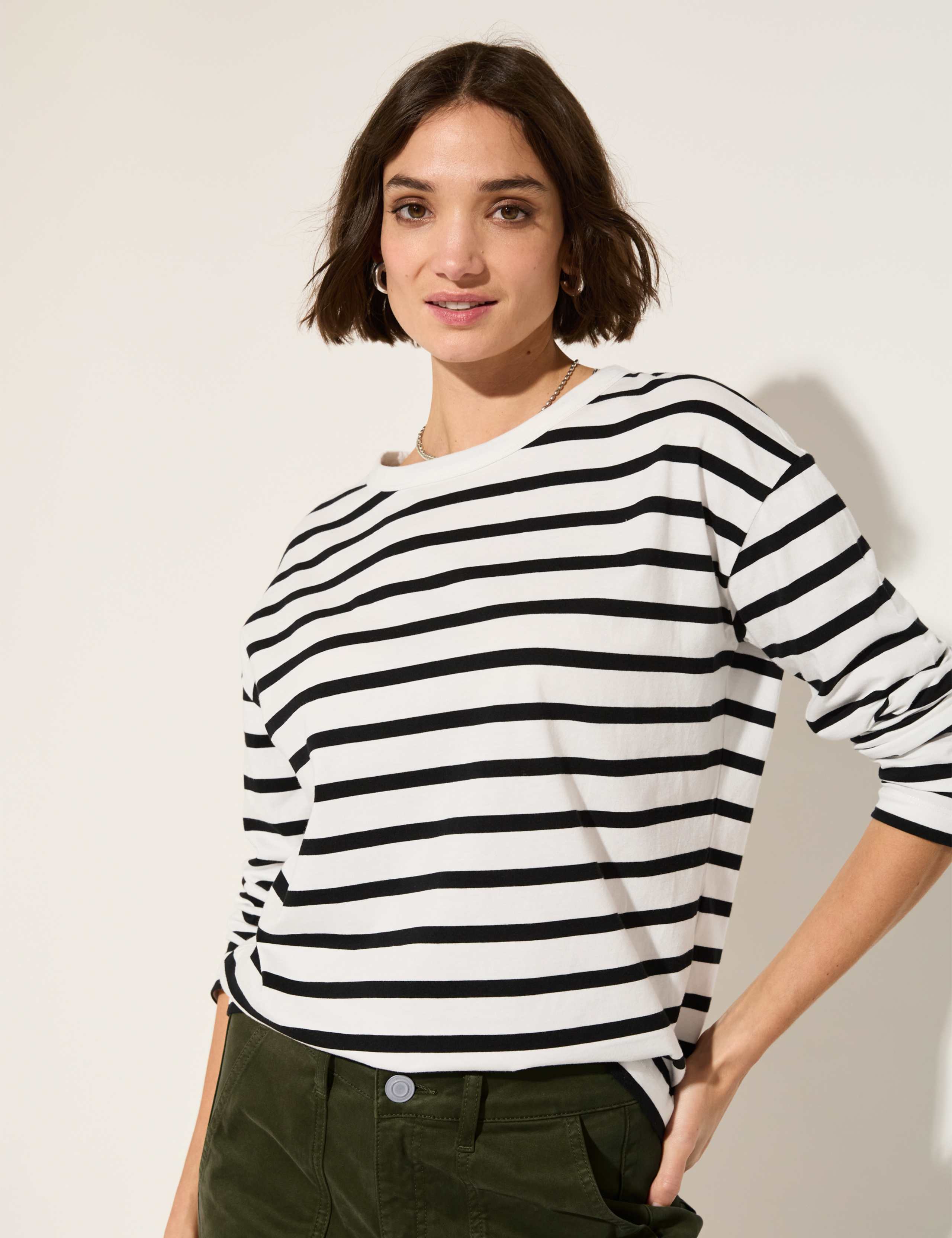 Pure Cotton Striped Crew Neck Relaxed Top