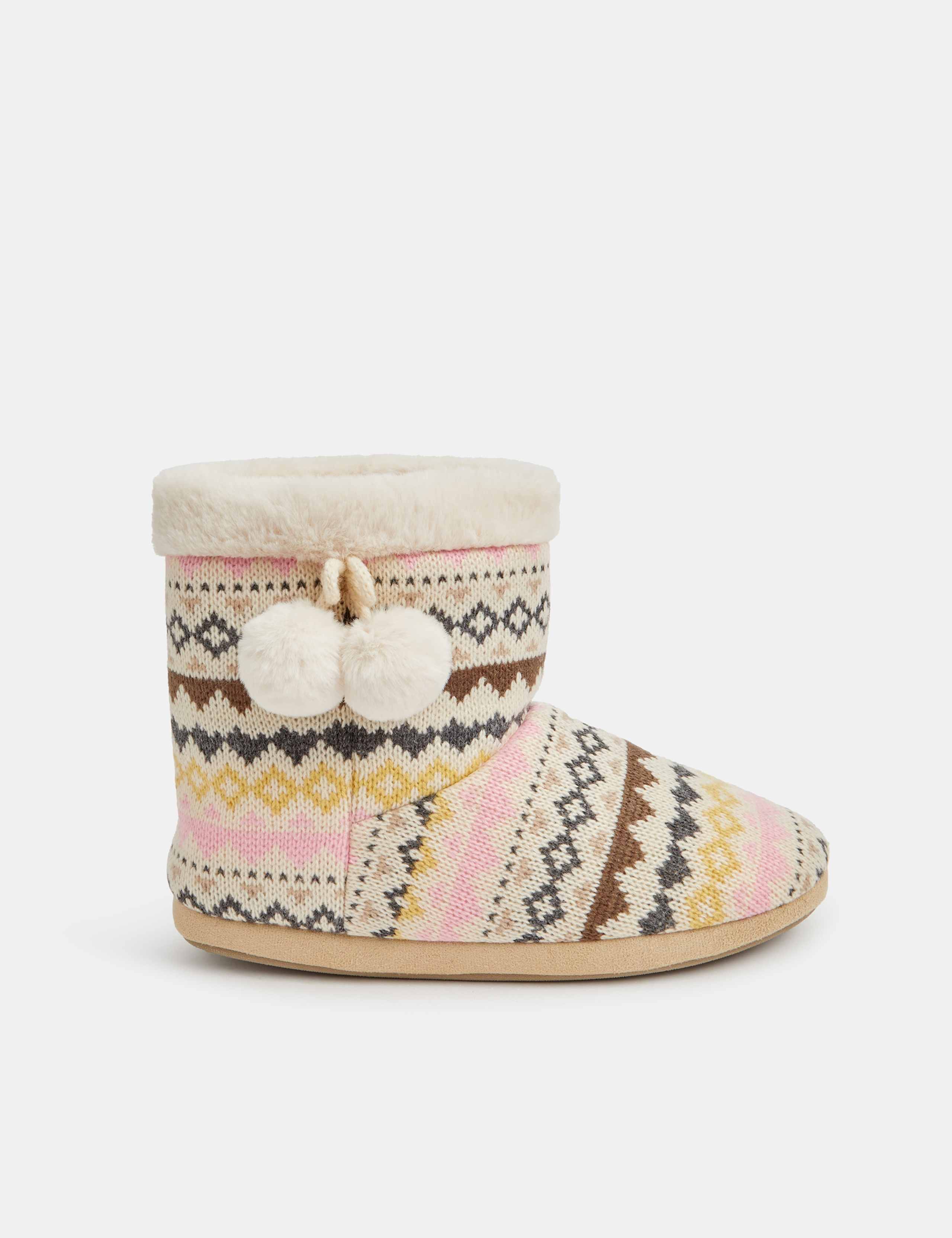 Fair Isle Faux Fur Lined Slipper Boots