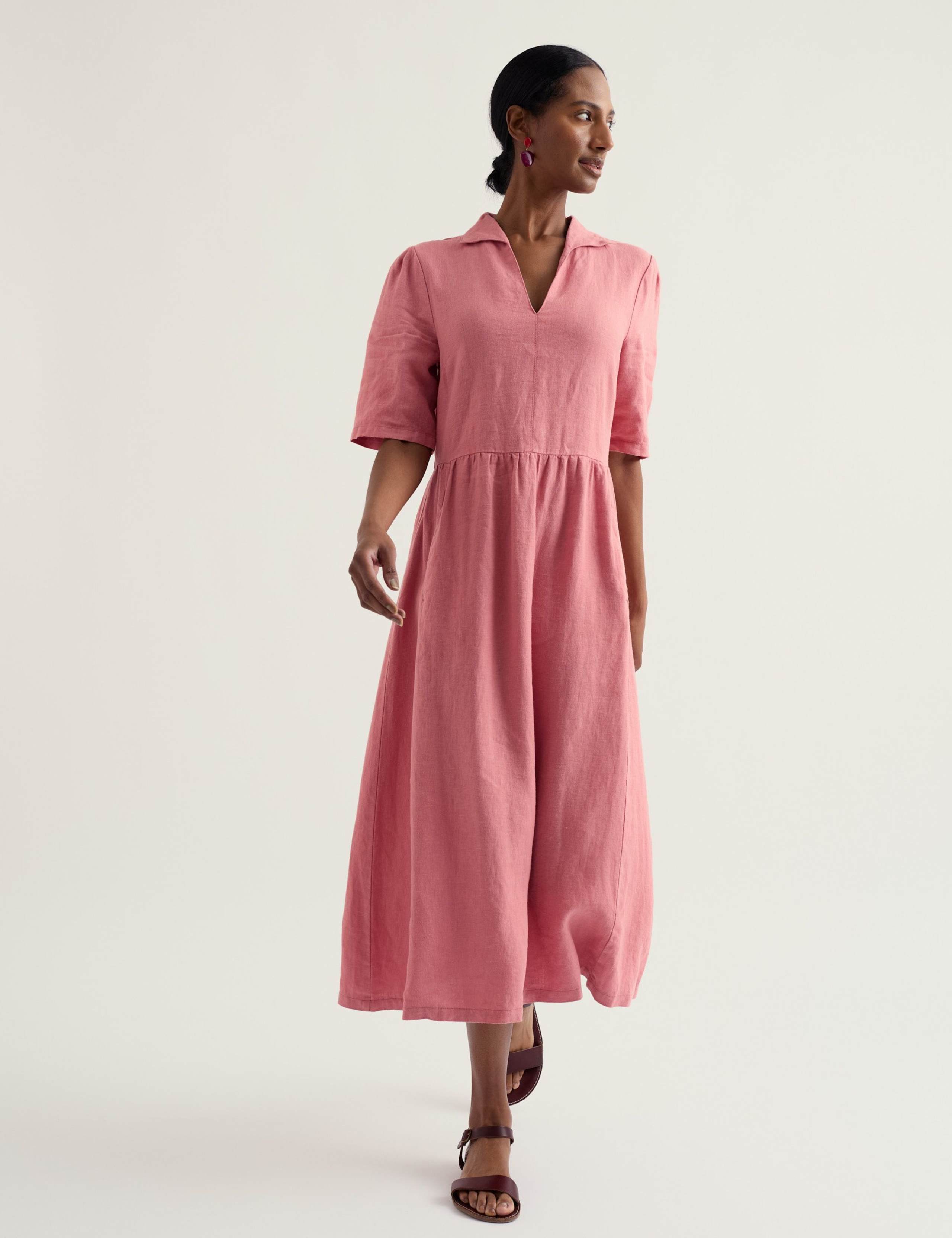 Pure Linen Midi Waisted Dress