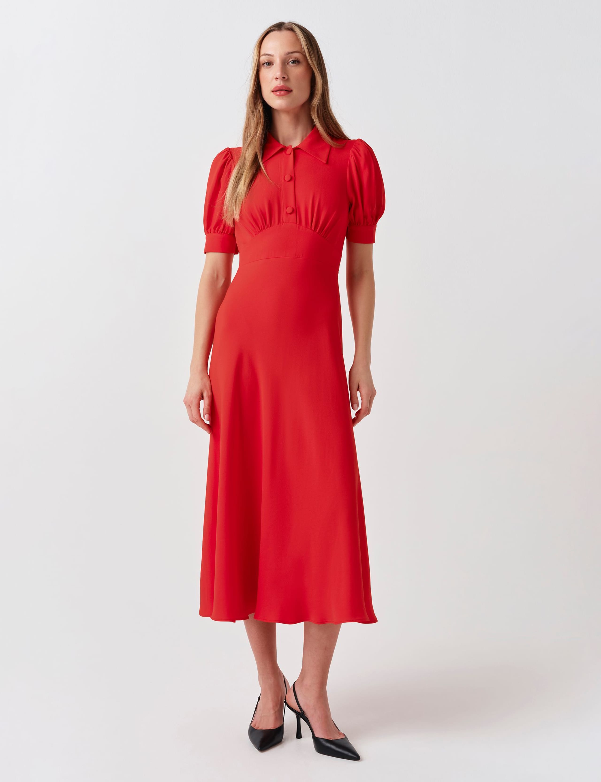 Collared Button Front Midi Tea Dress