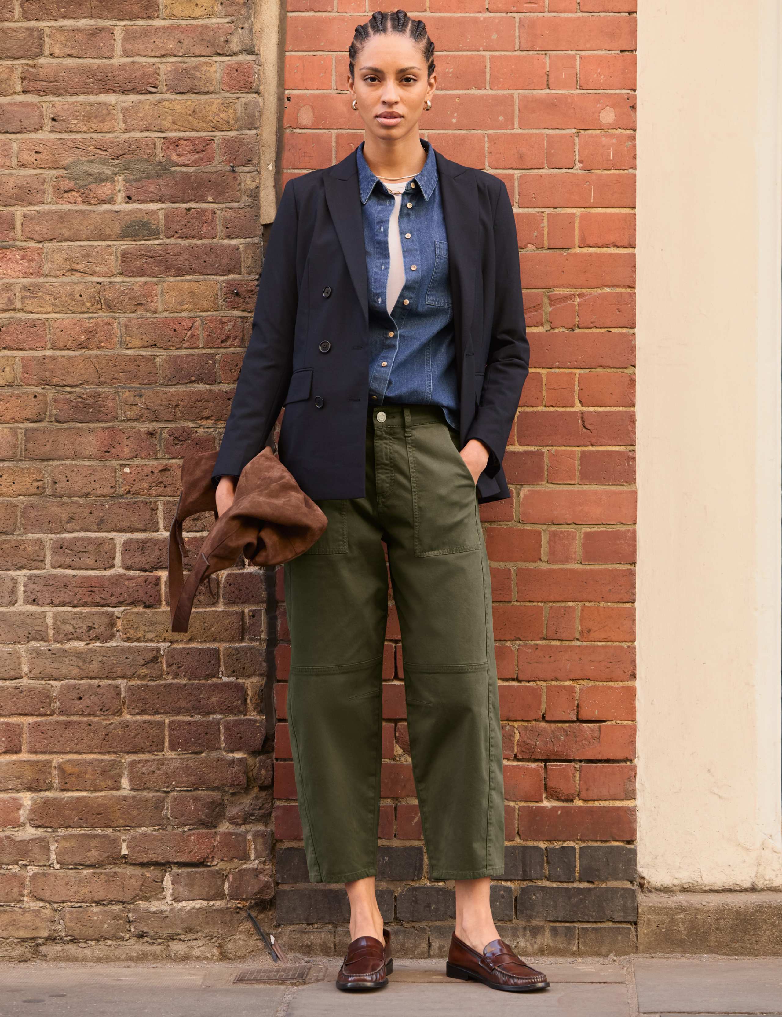 Cotton Rich Barrel Leg Cropped Trousers