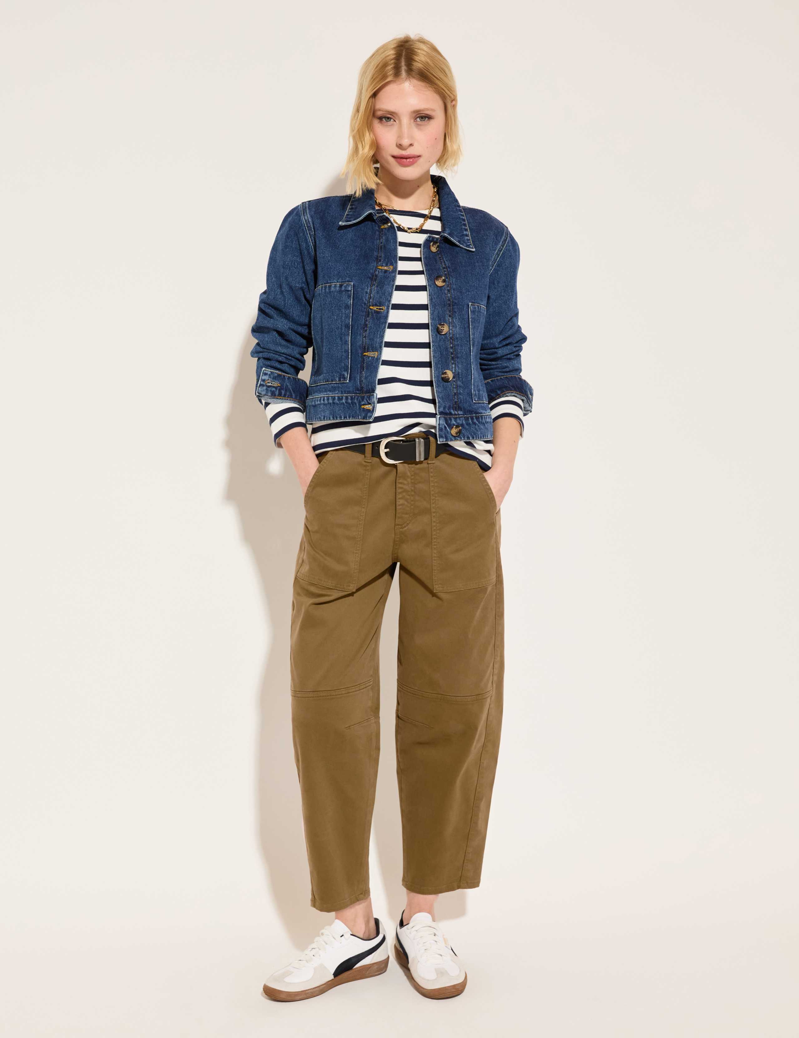 Cotton Rich Barrel Leg Cropped Trousers
