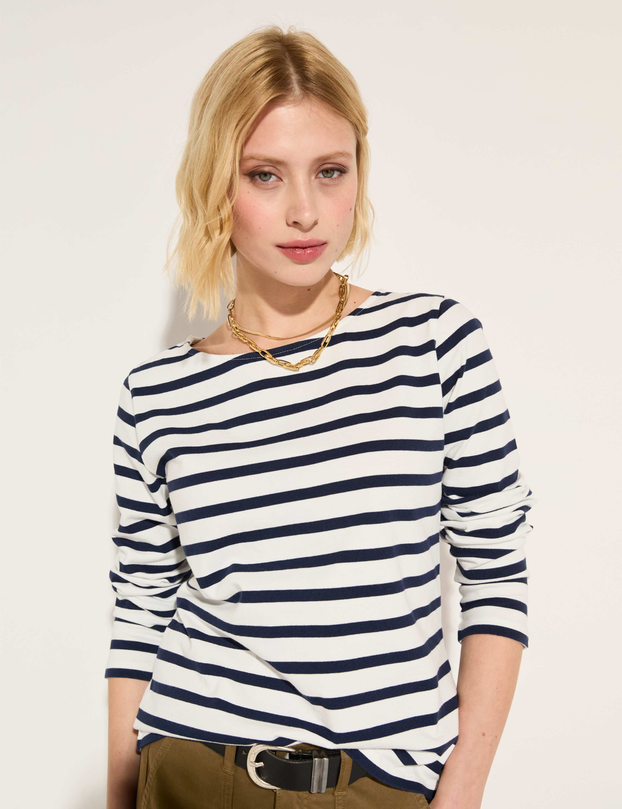 Pure Cotton Striped Round Neck Top