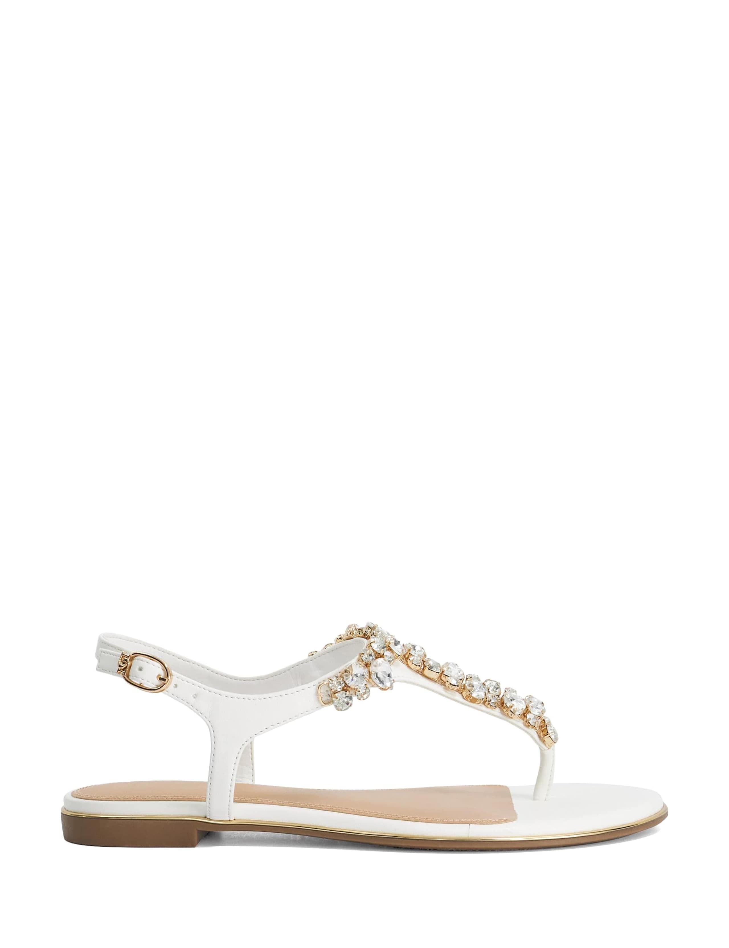 Wide Fit Embellished Ankle Strap Flat Sandals