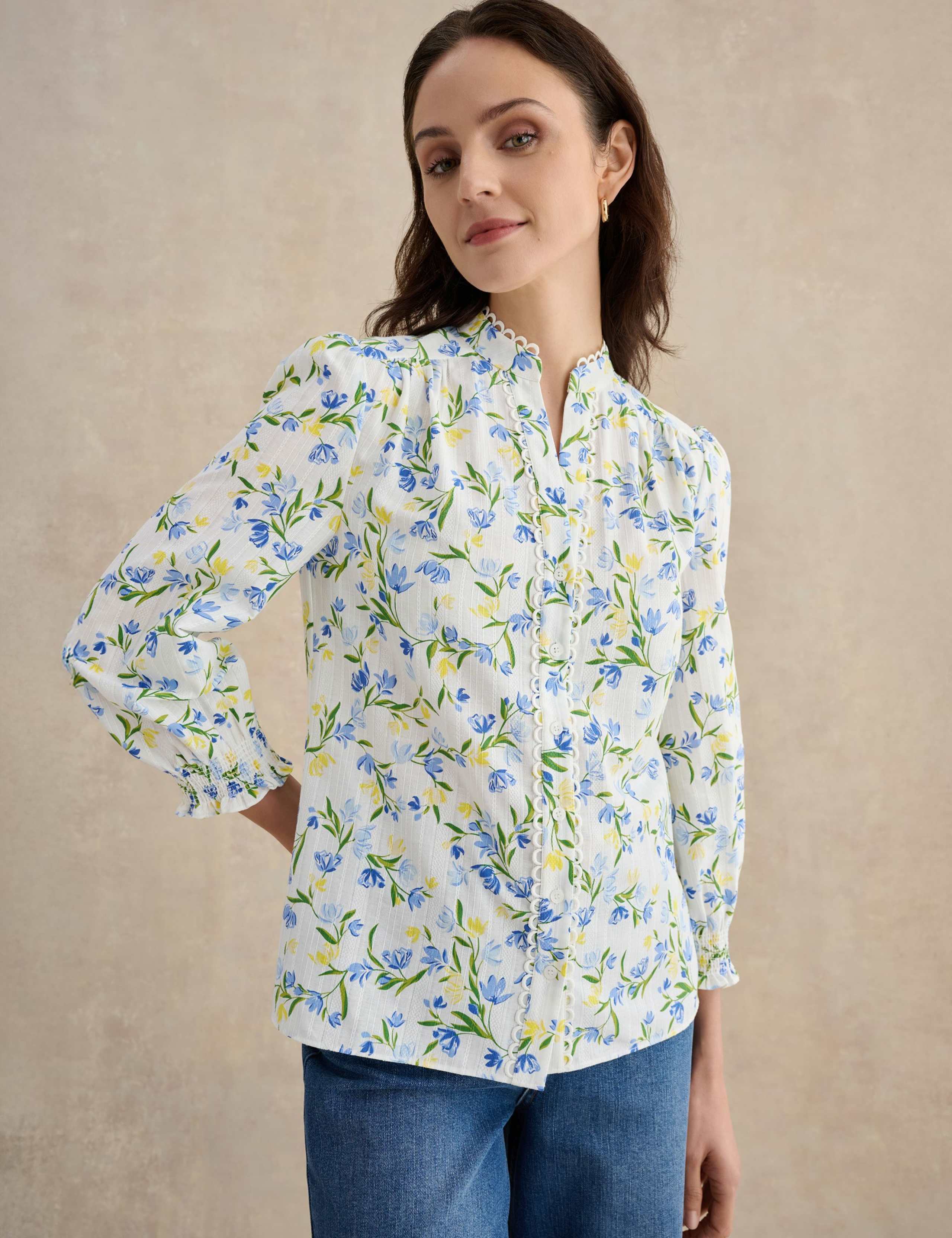 Pure Cotton Floral V-Neck Blouse