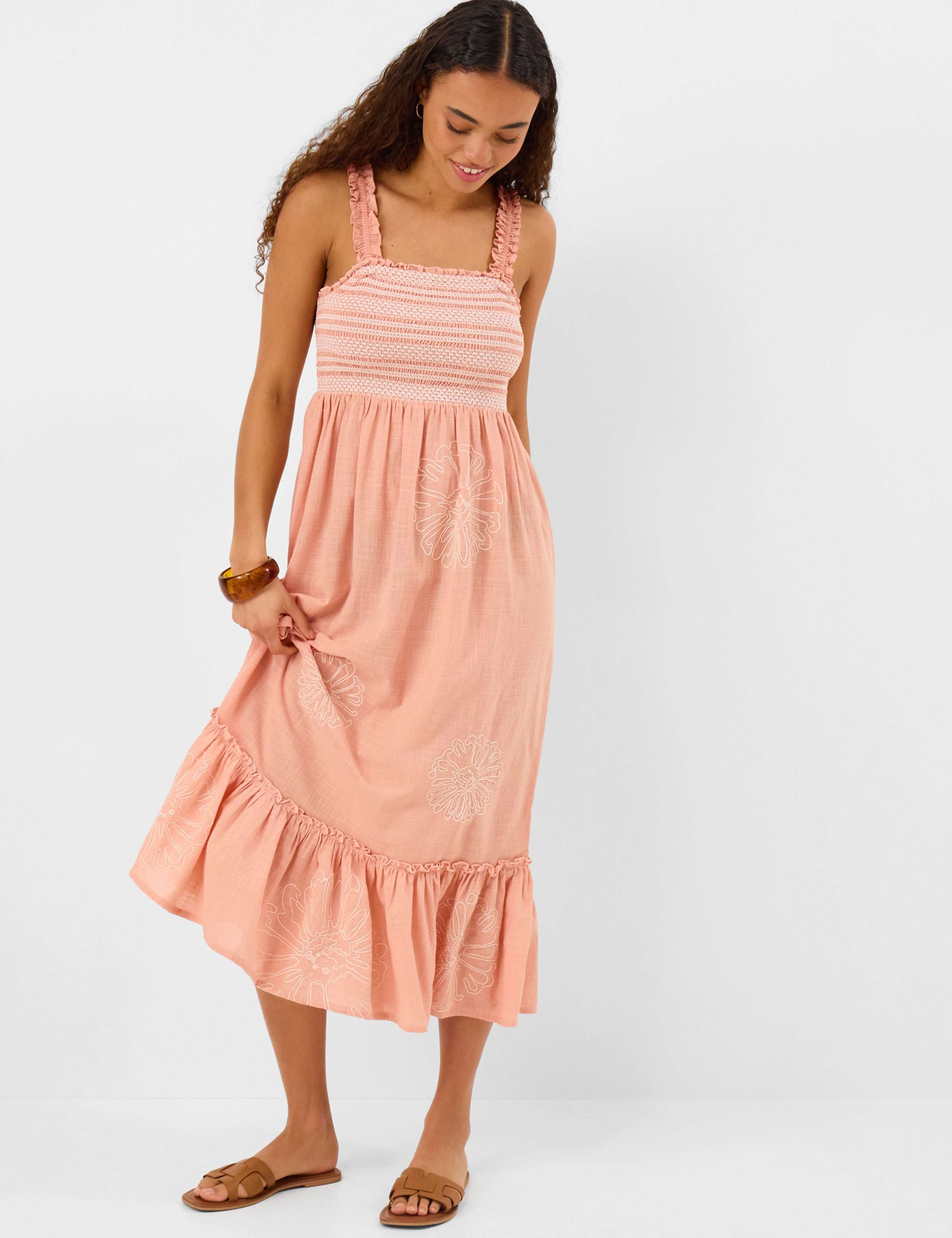 Pure Cotton Frill Shoulder Maxi Beach Dress