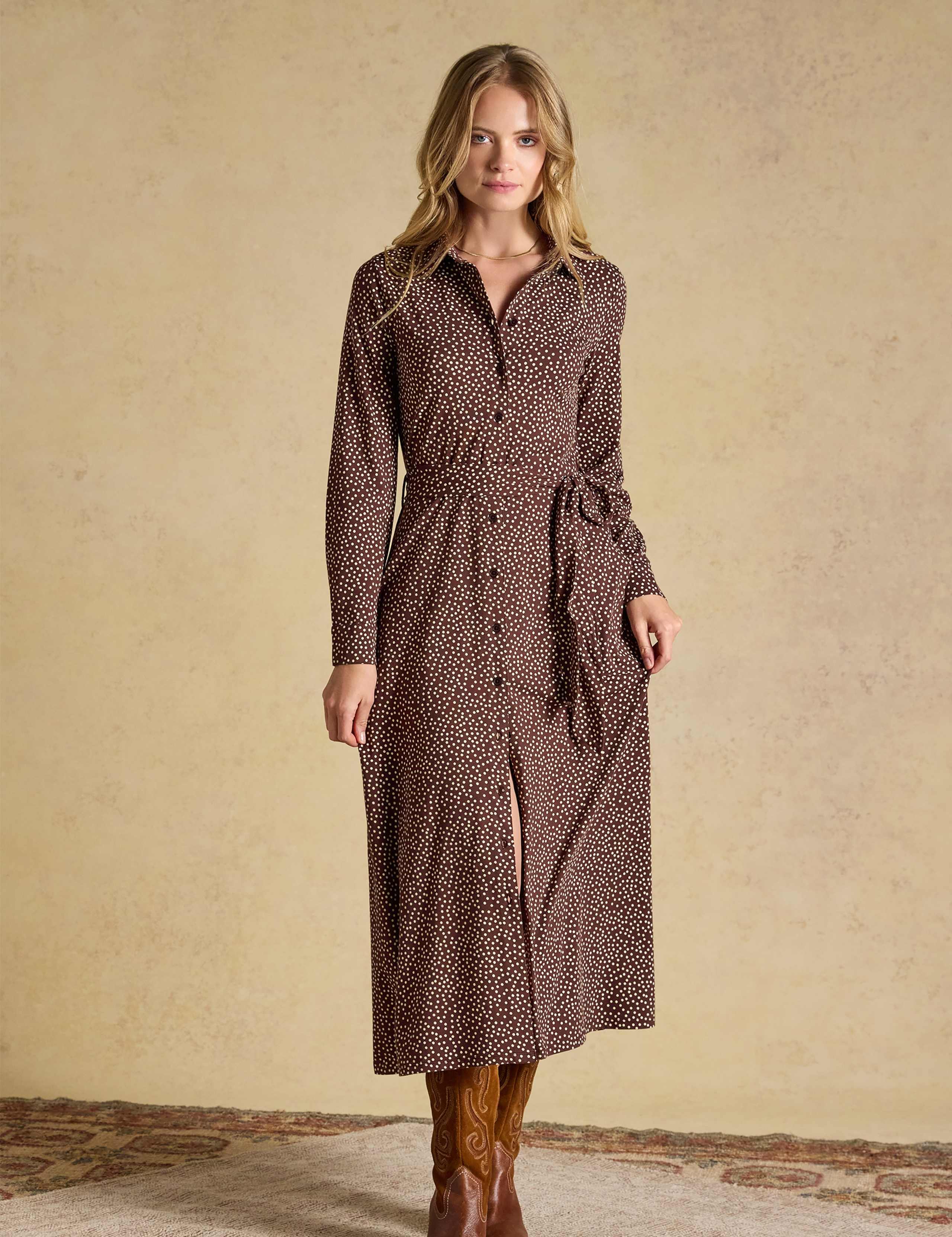 Cotton Rich Polka Dot Midi Shirt Dress