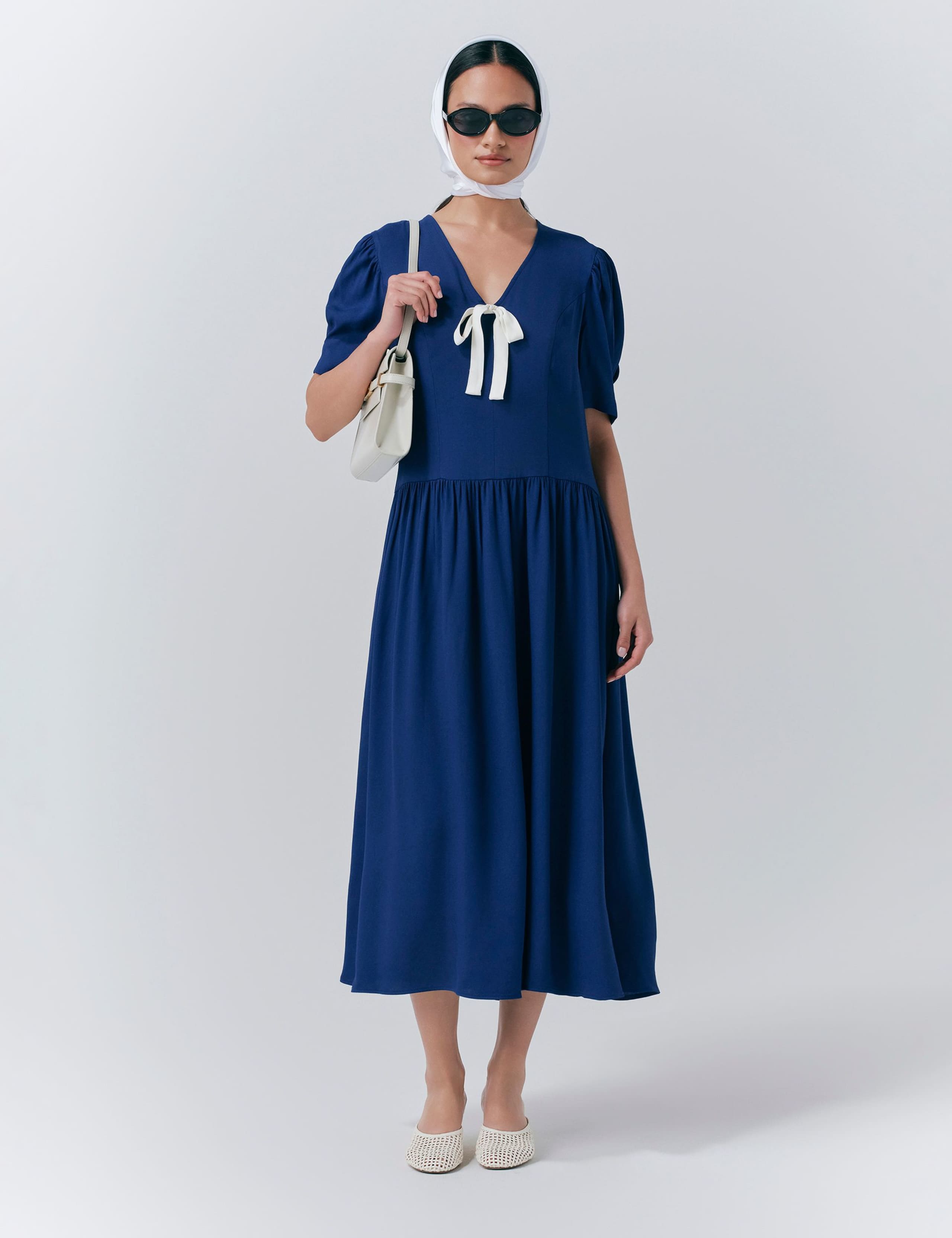 Crepe V-Neck Midi Tea Dress