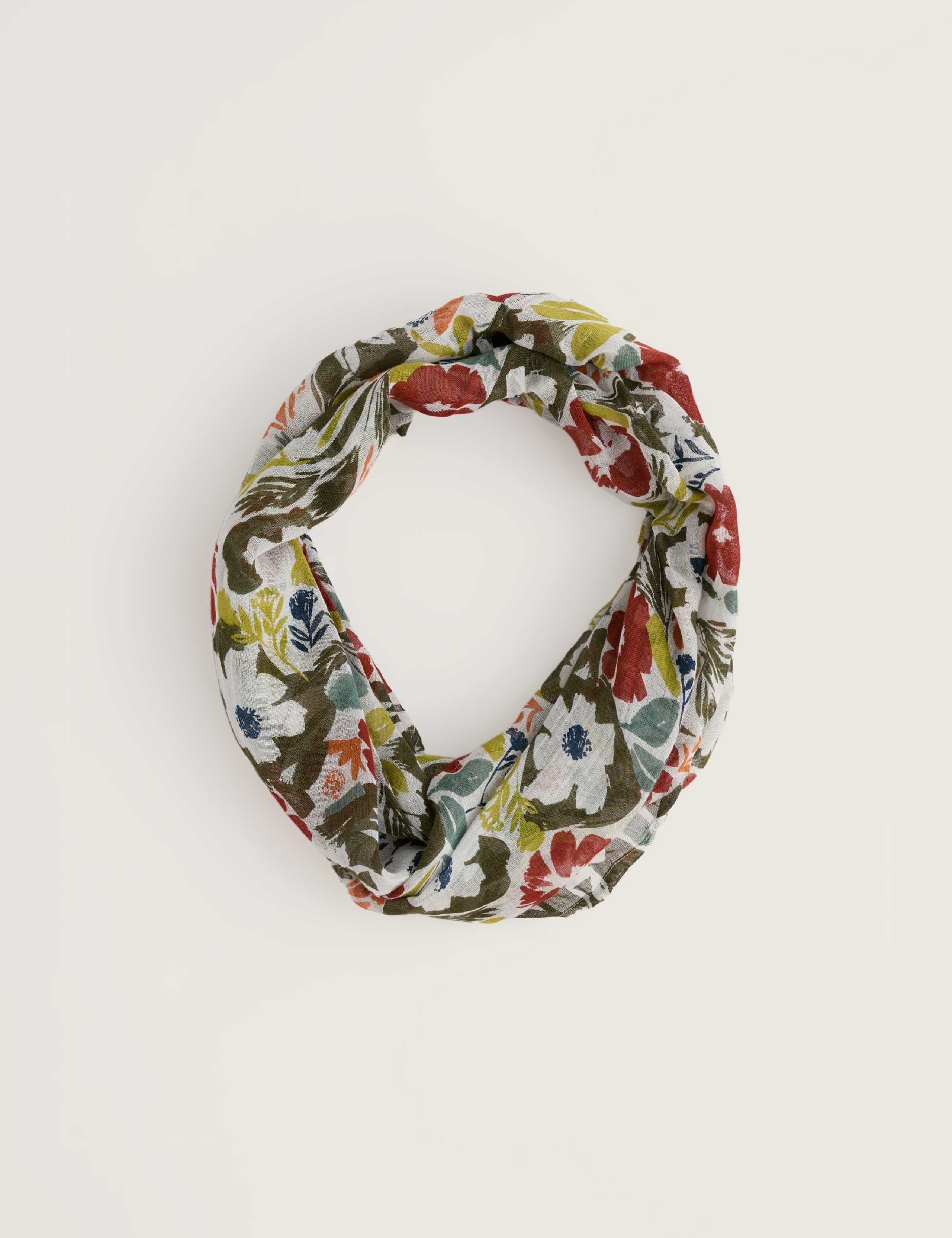 Modal Rich Floral Snood Scarf with Linen