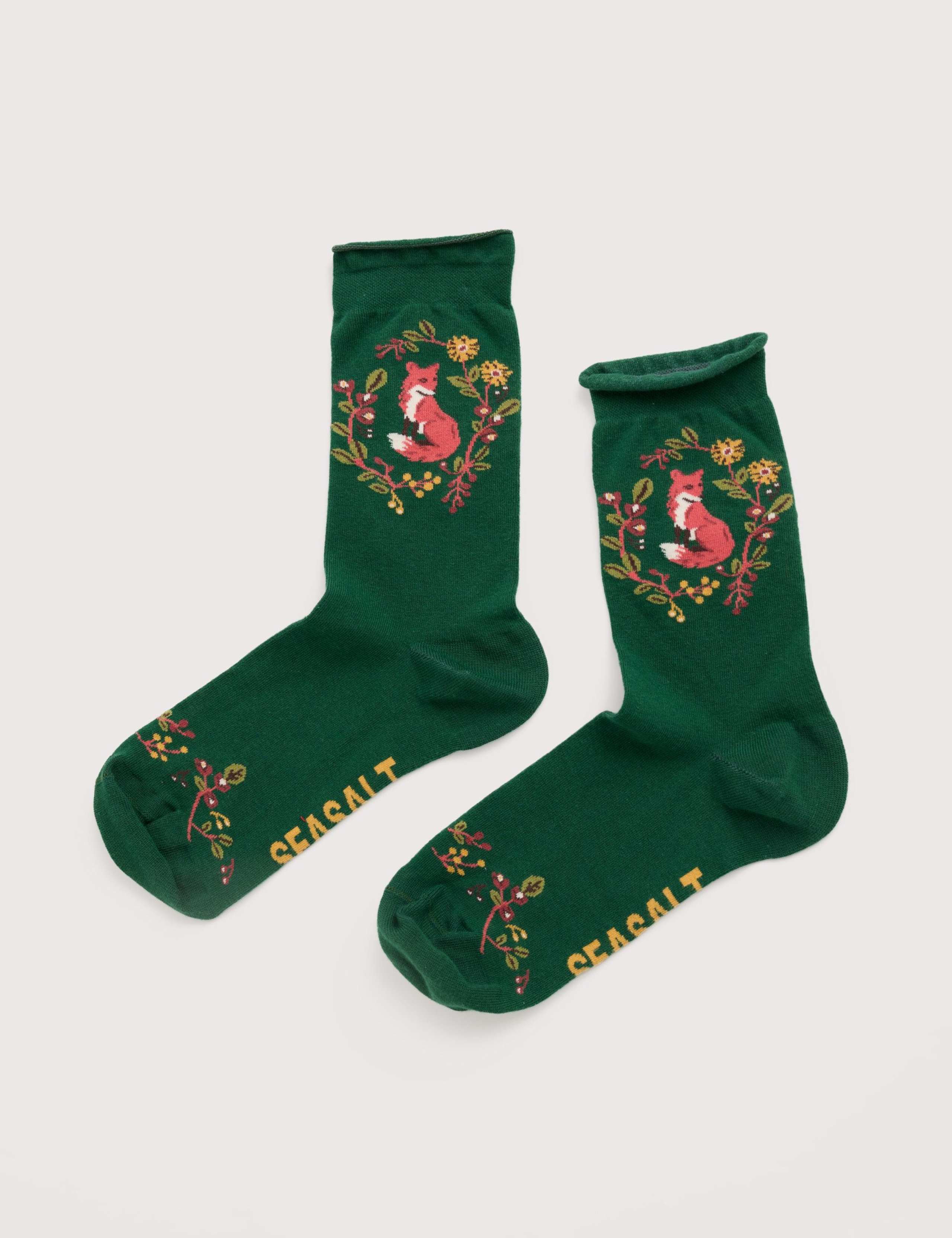 Fox Motif Printed Ankle Socks