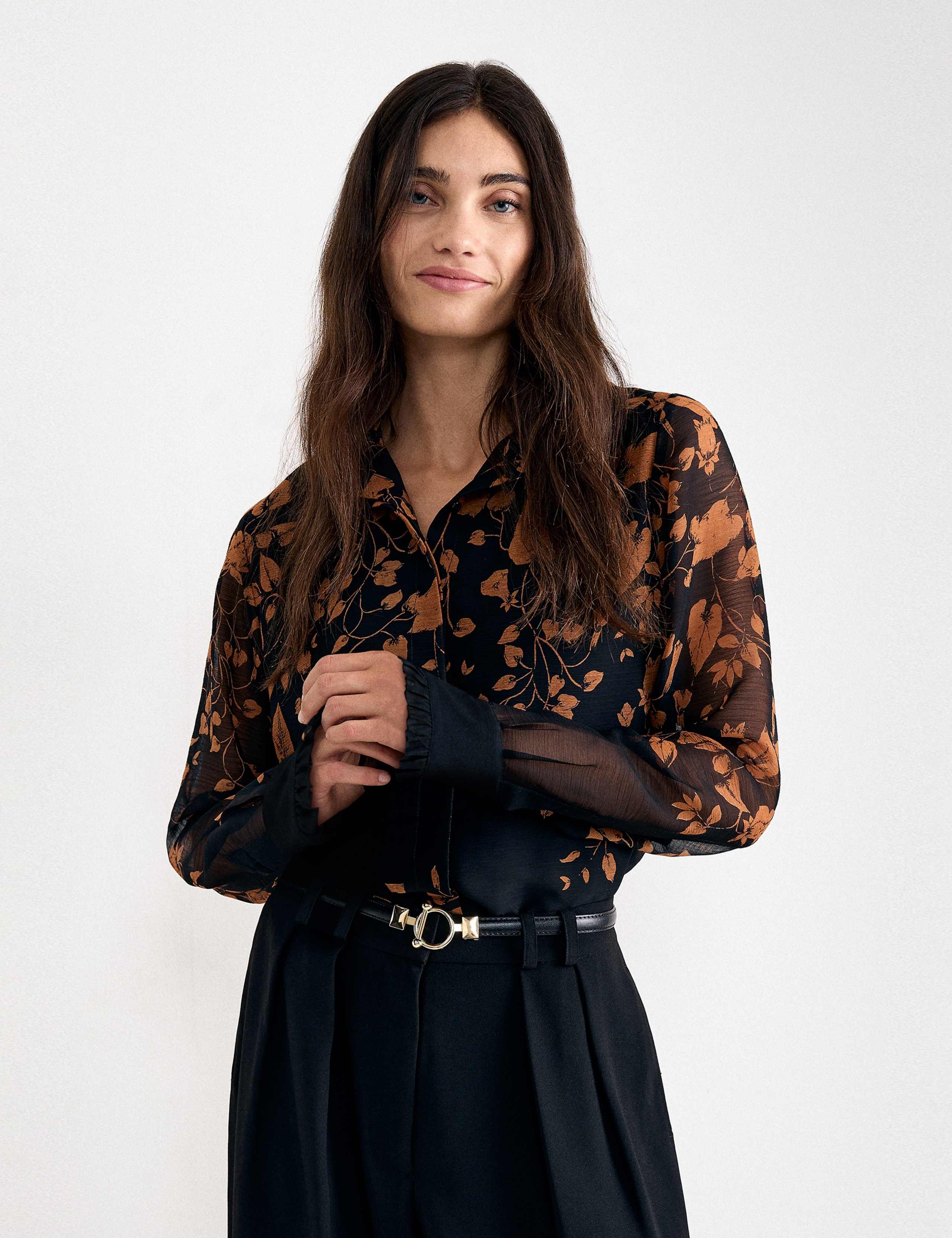 Floral Collared Frill Sleeve Shirt