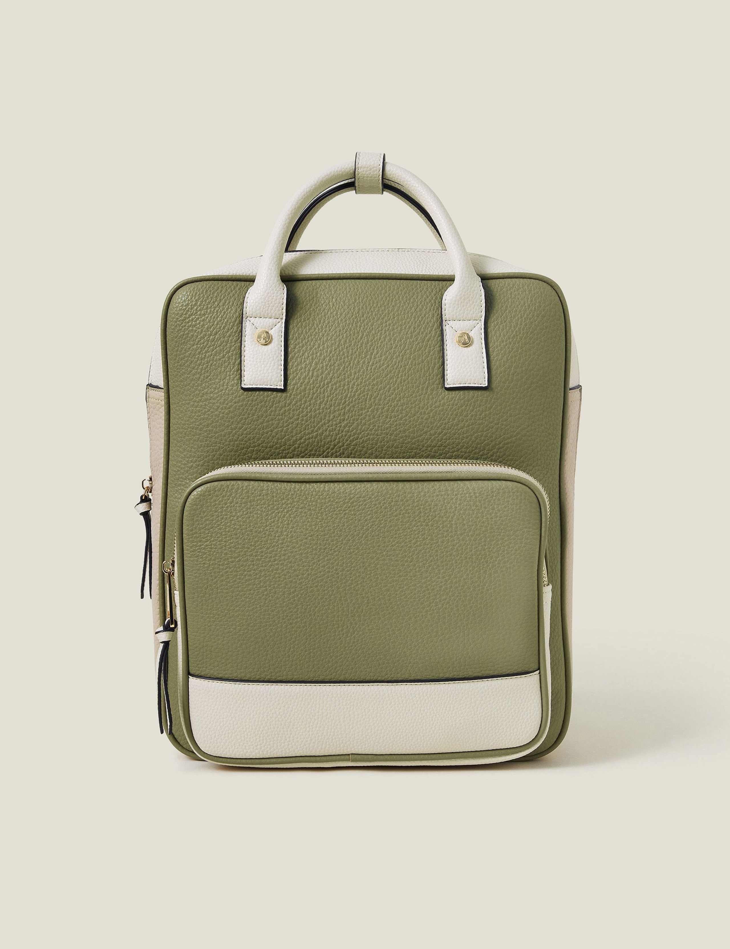 Faux Leather Colour Block Top Handle Backpack