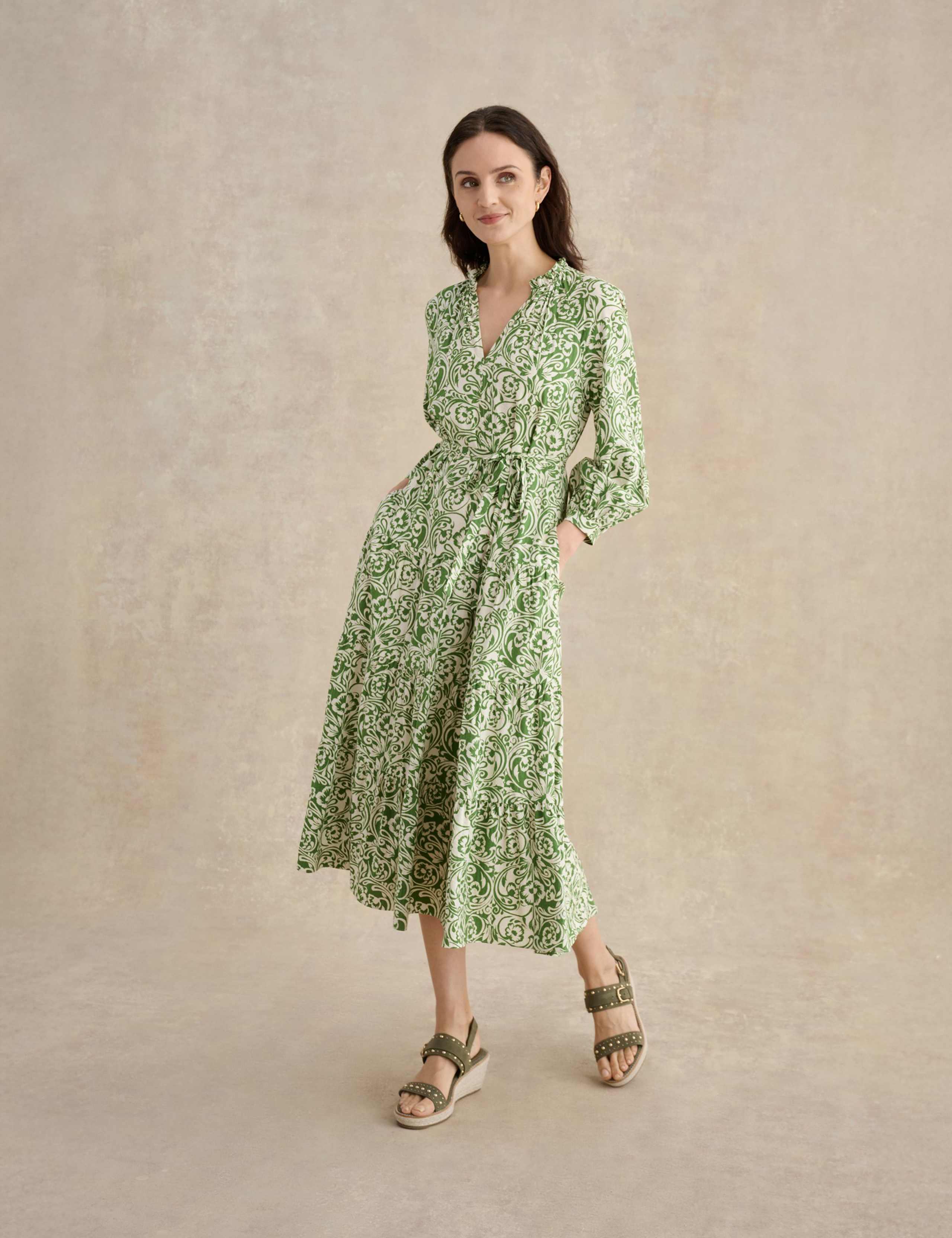 Cotton Blend Floral V-Neck Skater Dress