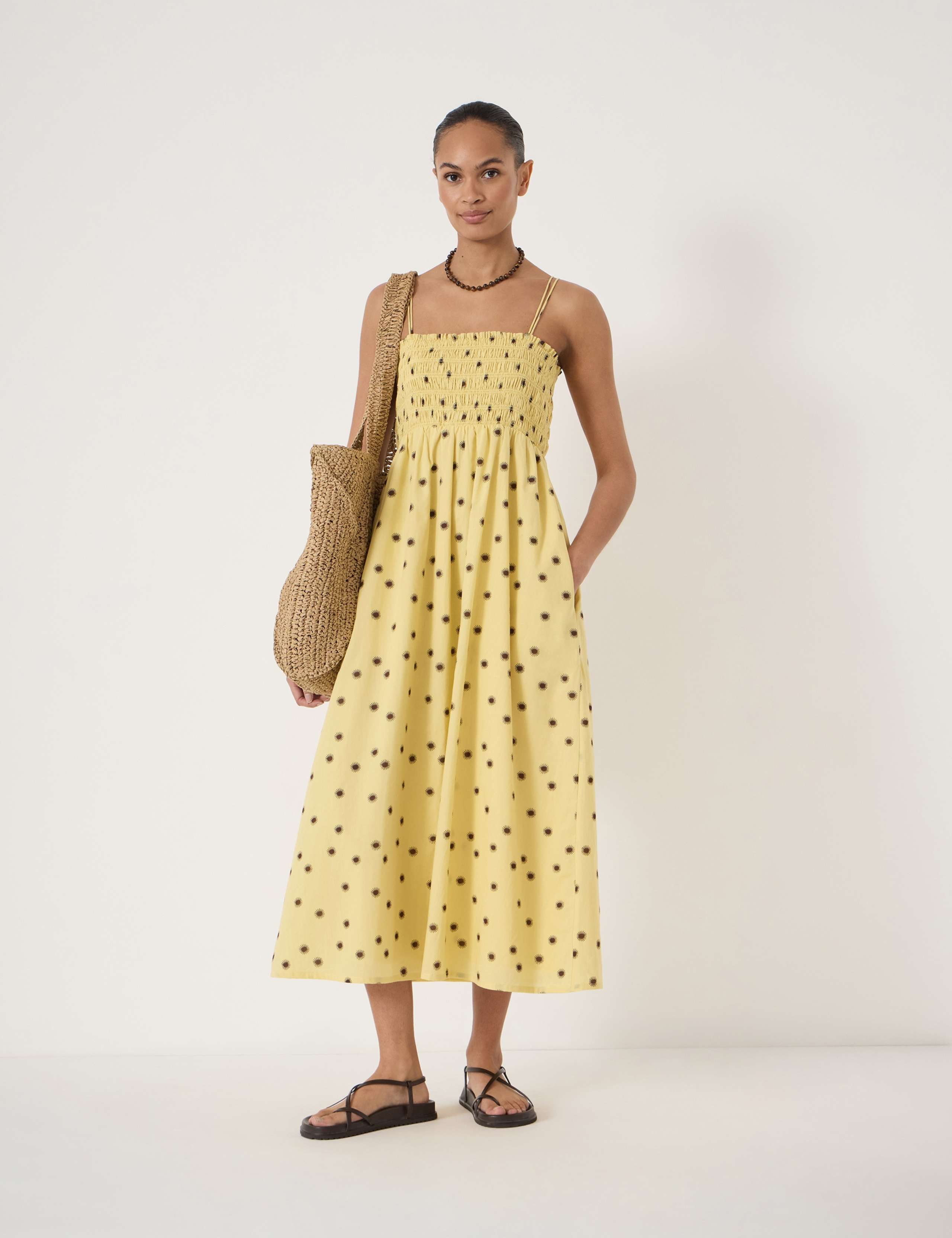 Pure Cotton Printed Square Neck Midaxi Dress