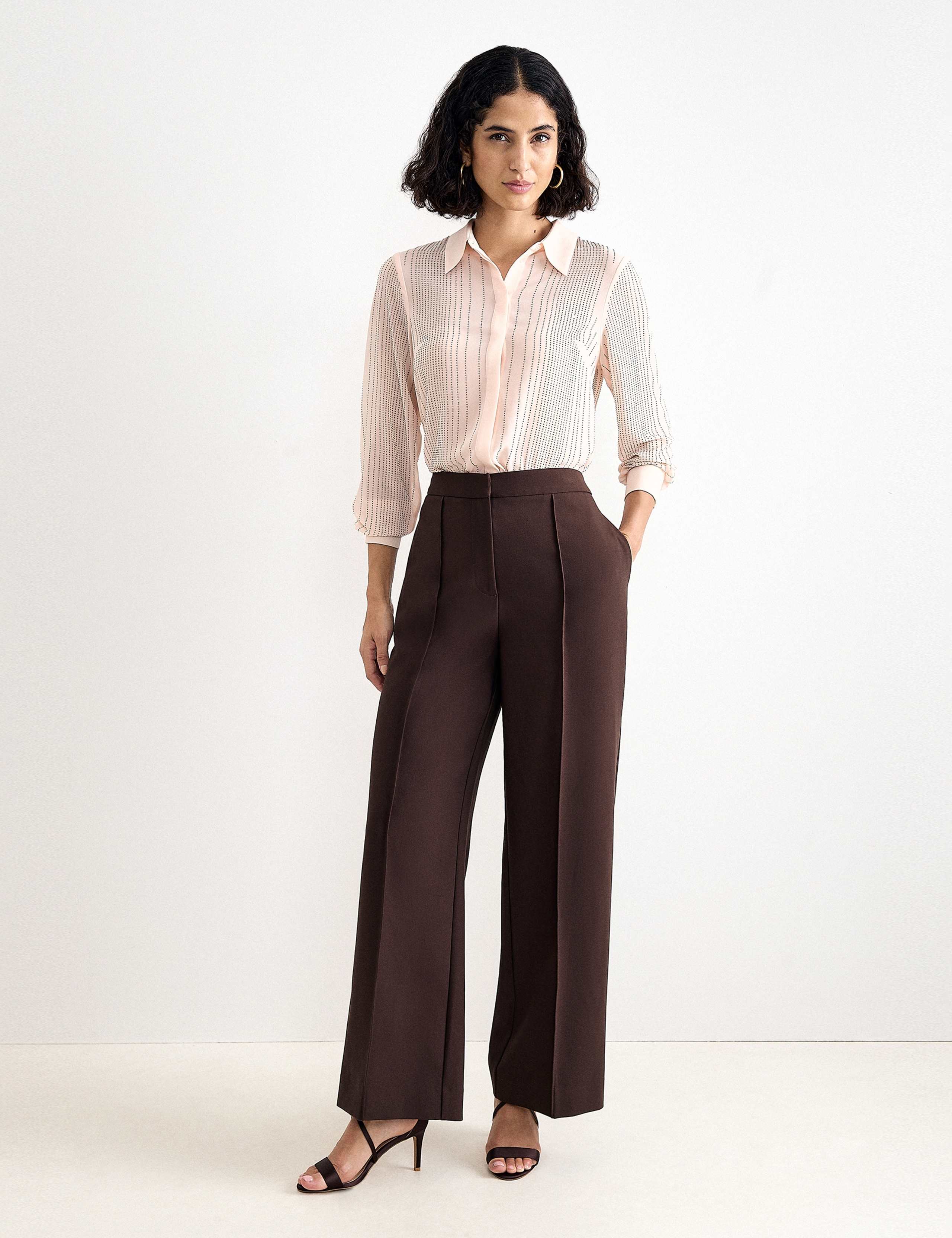Pleat Front Patch Pocket Wide Leg Trousers