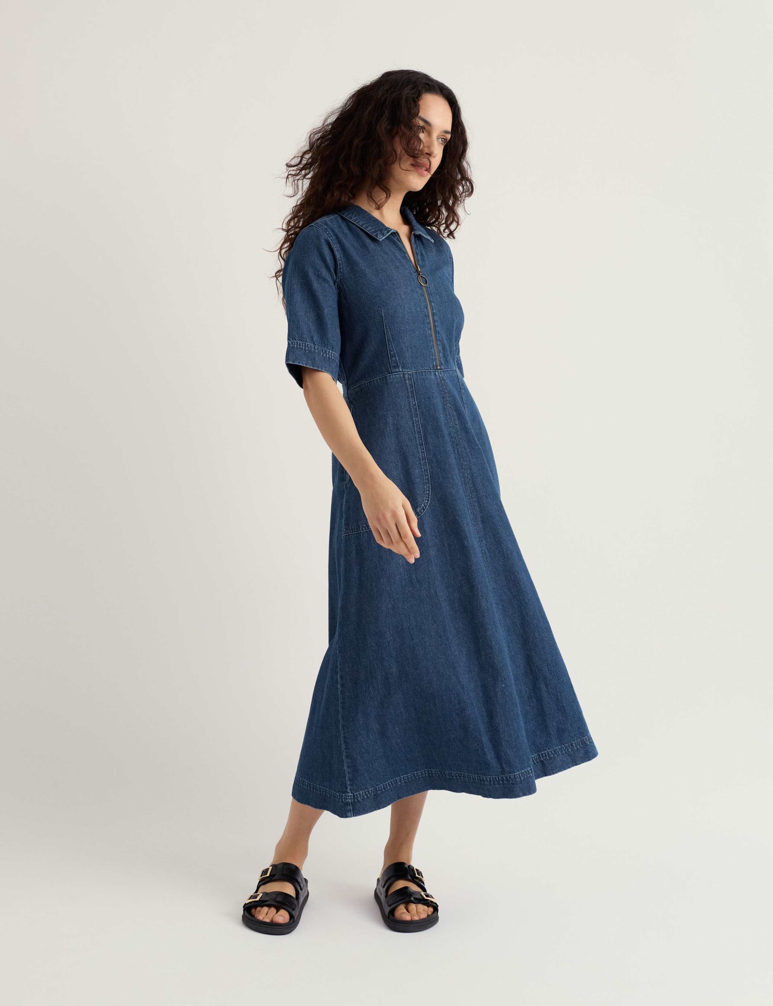 Cotton Rich Midi Shirt Dress with Linen
