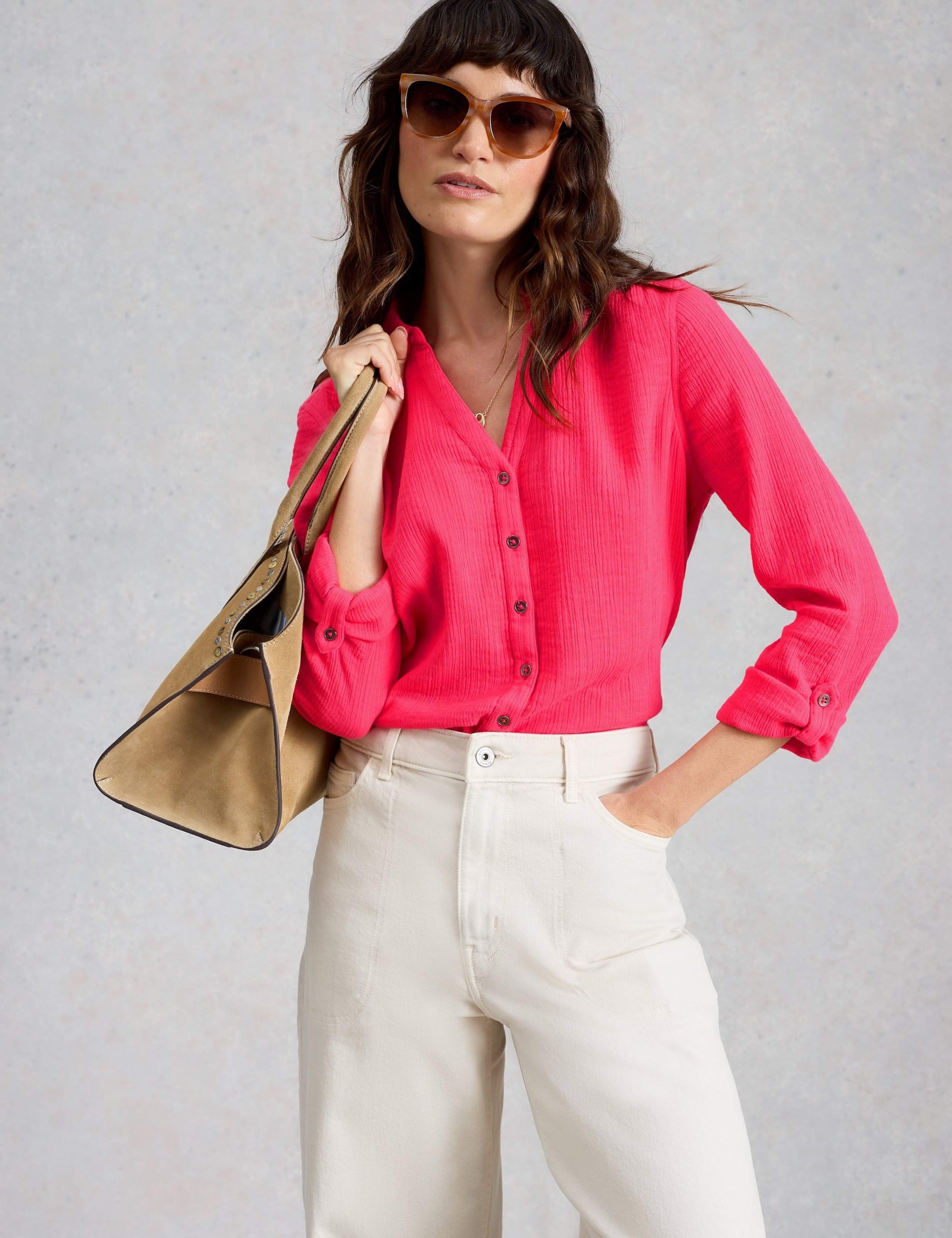 Pure Cotton Textured Collared Notch Neck Shirt