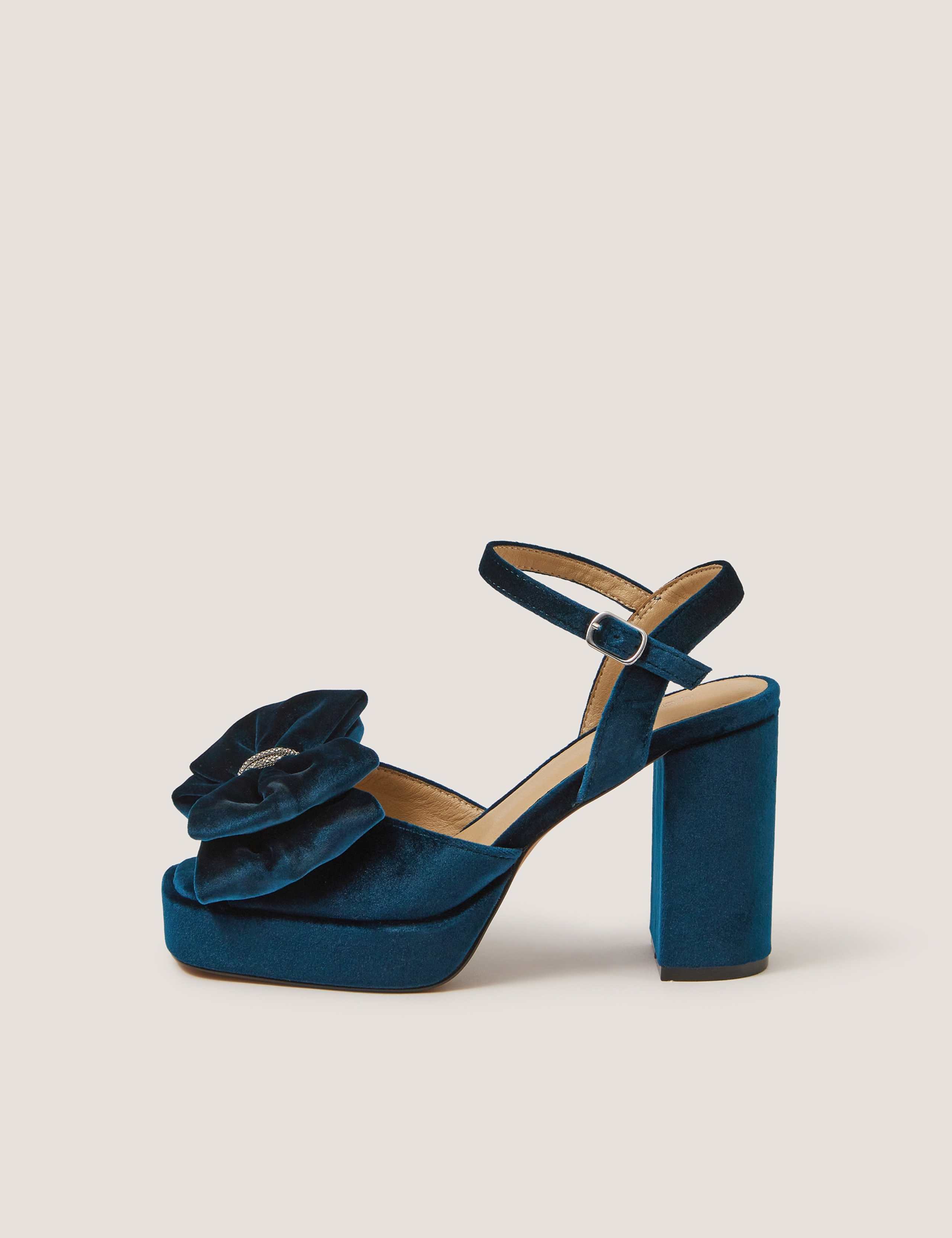Velvet Bow Ankle Strap Platform Sandals